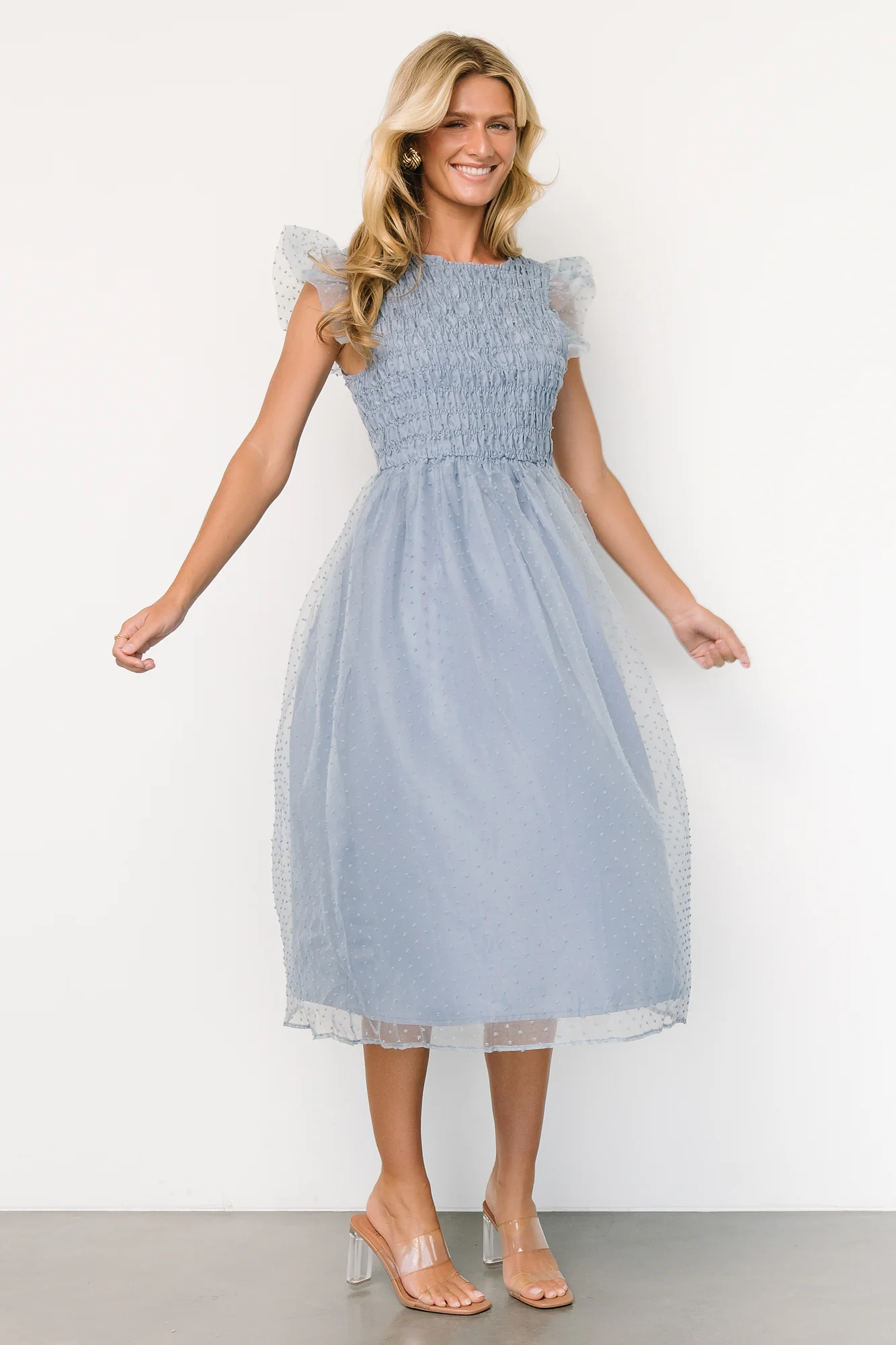 Alice Dot Midi Dress | Dusty Blue - Jamouz