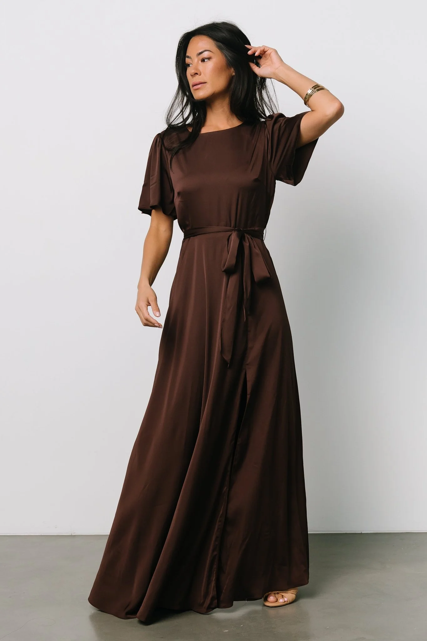 Agnes Satin Maxi Dress | Espresso - Jamouz
