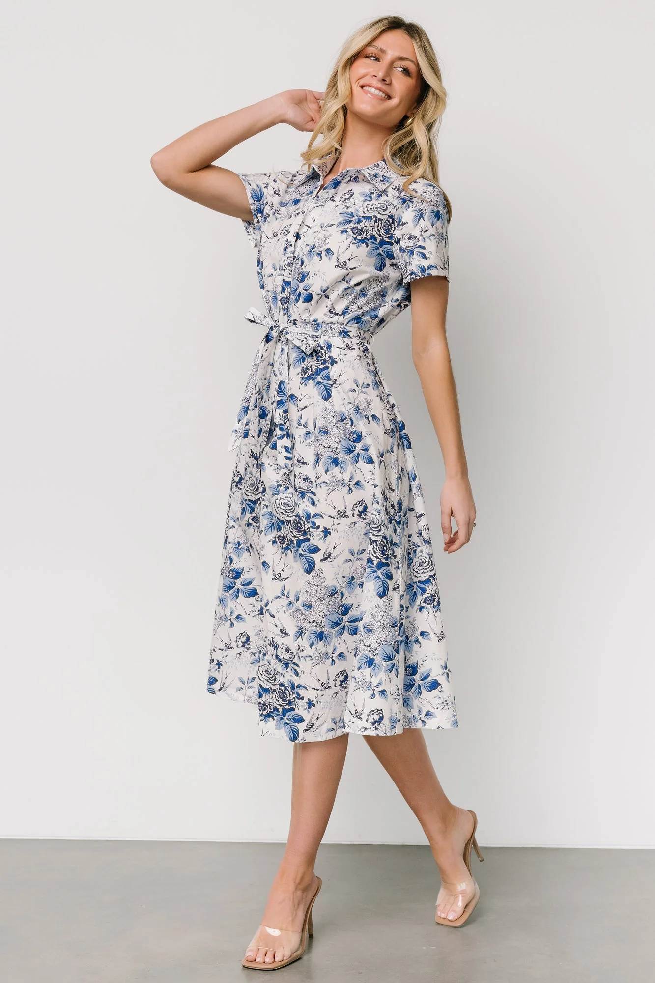 Lidia Midi Dress | White + Blue - Jamouz