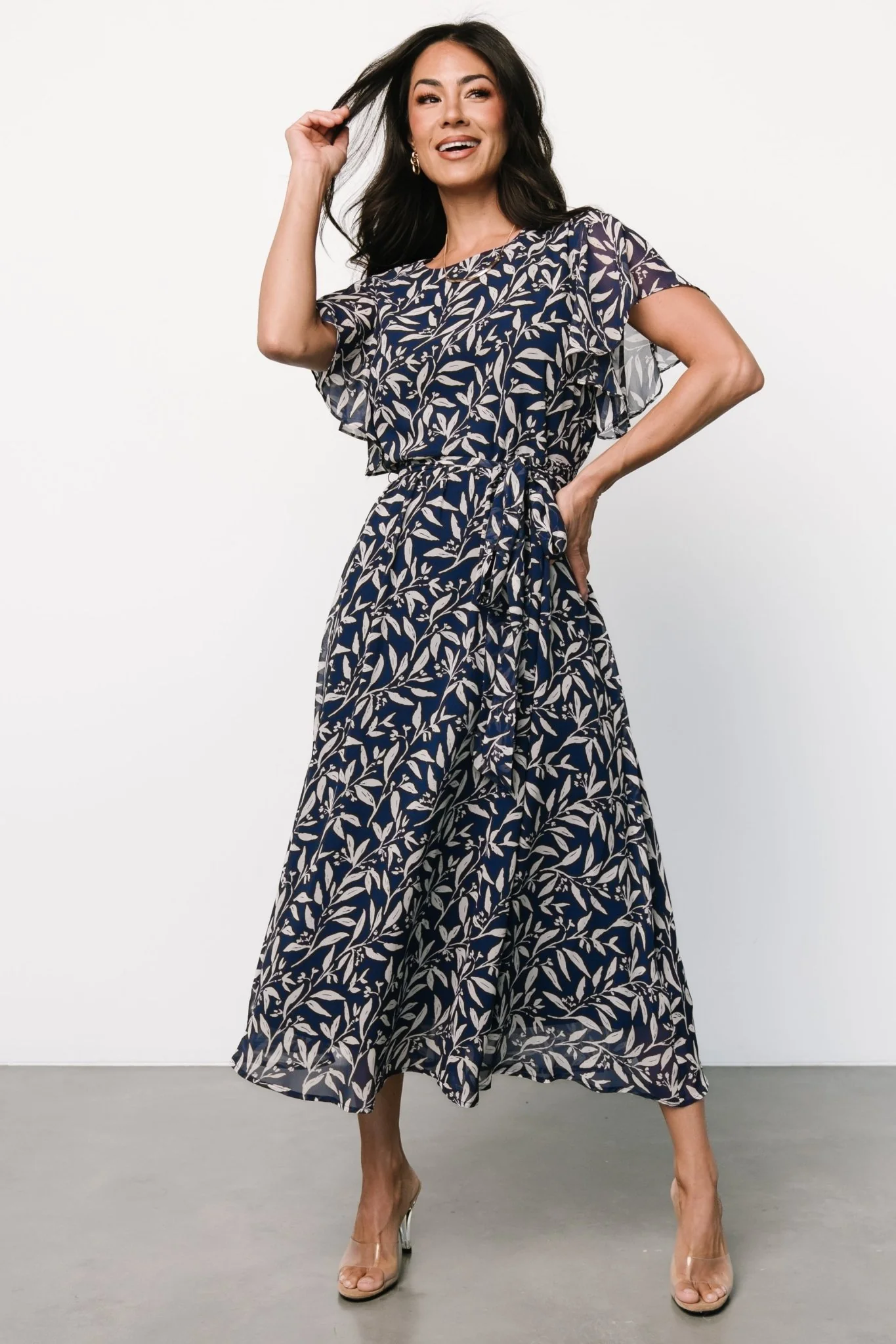 Laurel Midi Dress | Blue + Gray Floral - Jamouz