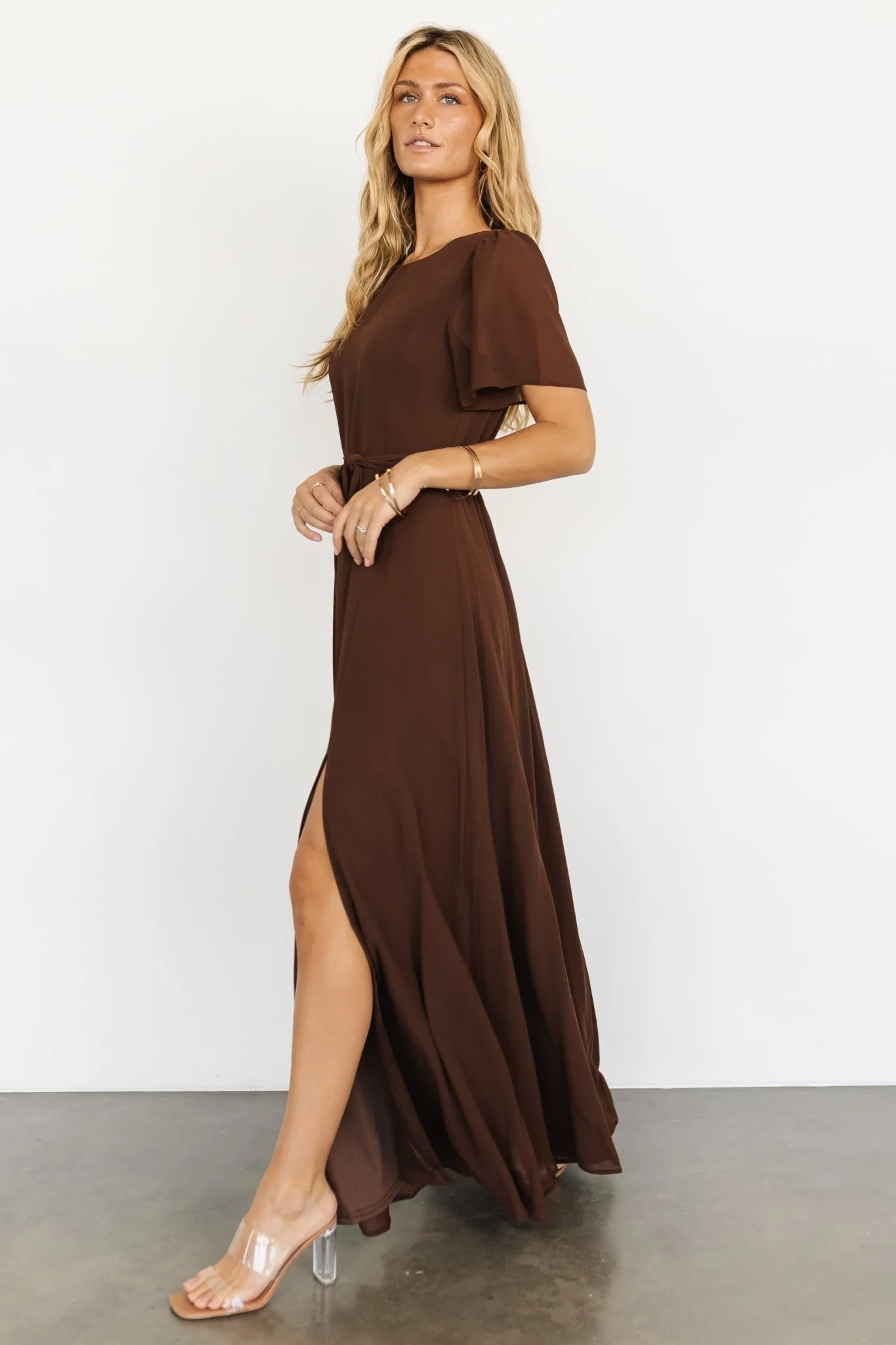 Naomi Short Sleeve Maxi Dress | Espresso - Jamouz