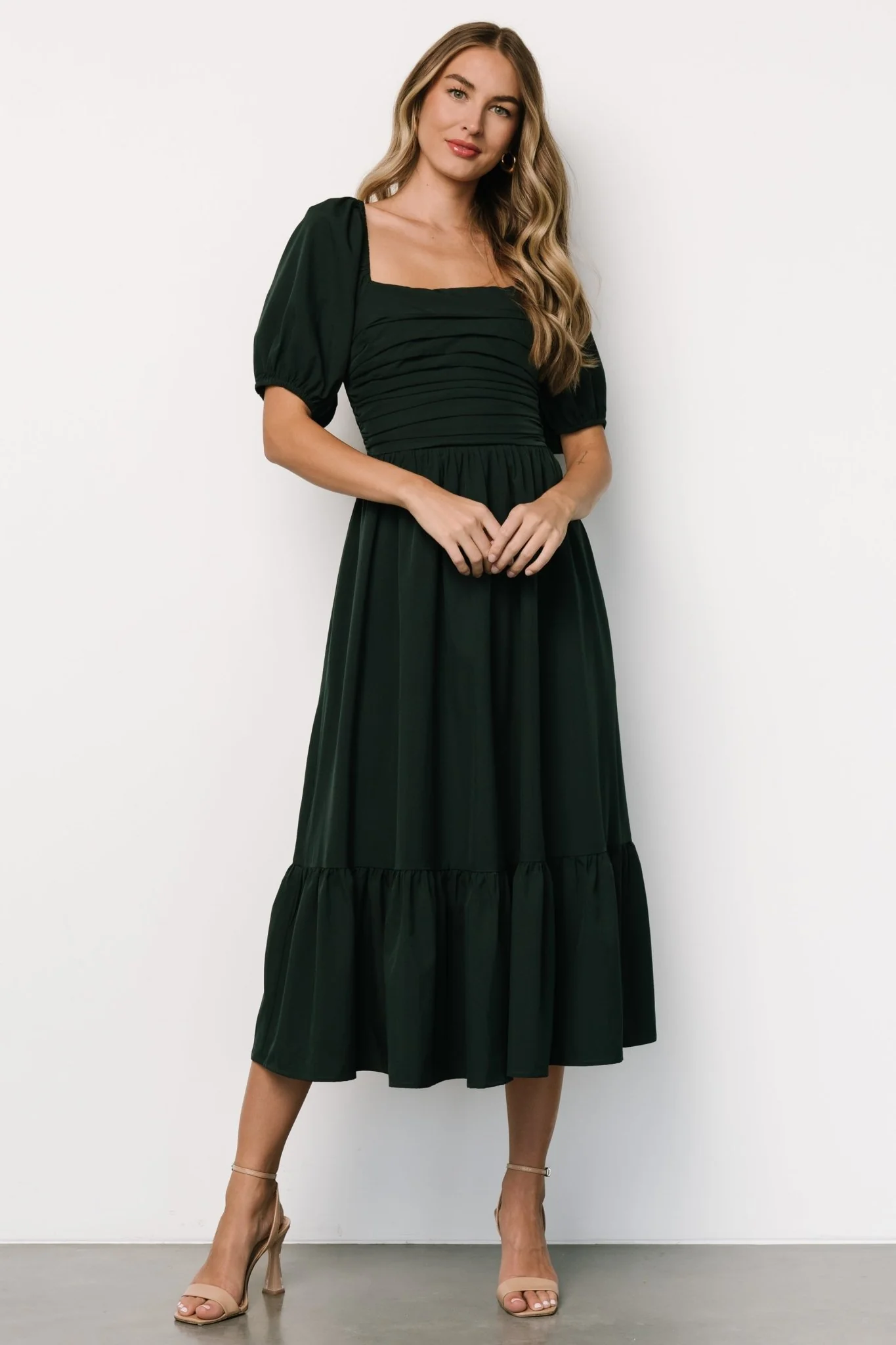Andrea Pleated Midi Dress | Forest Green - Jamouz
