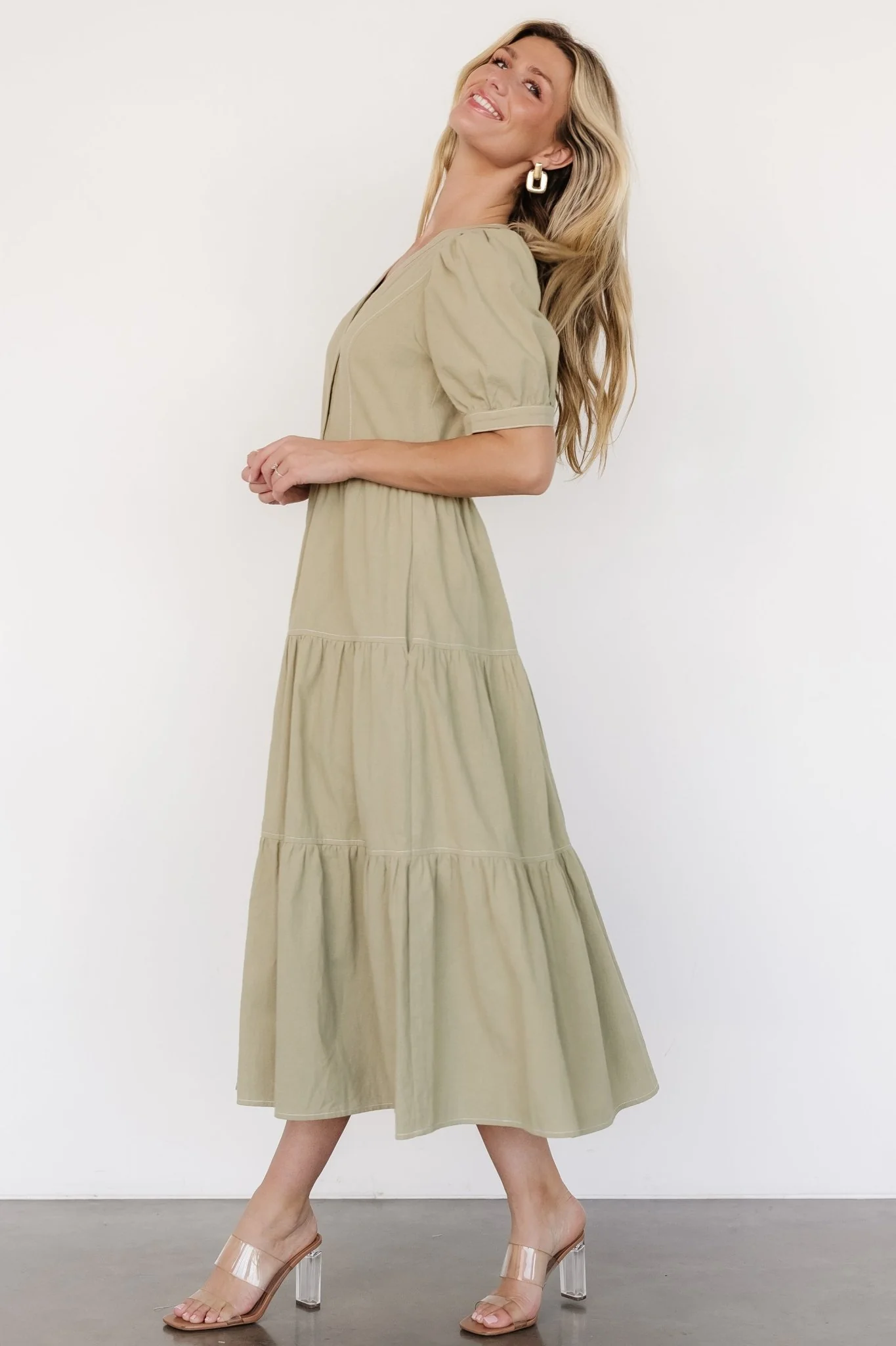 Shelby Button Top Dress | Sage Green - Jamouz