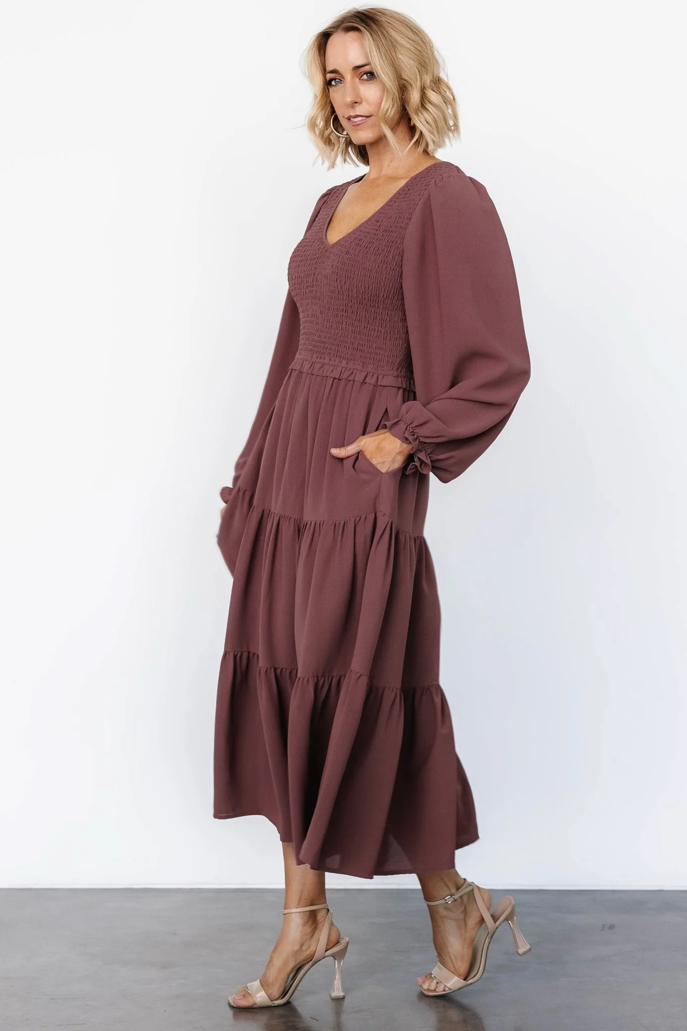 Endsley Smocked Midi Dress | Mauve - Jamouz
