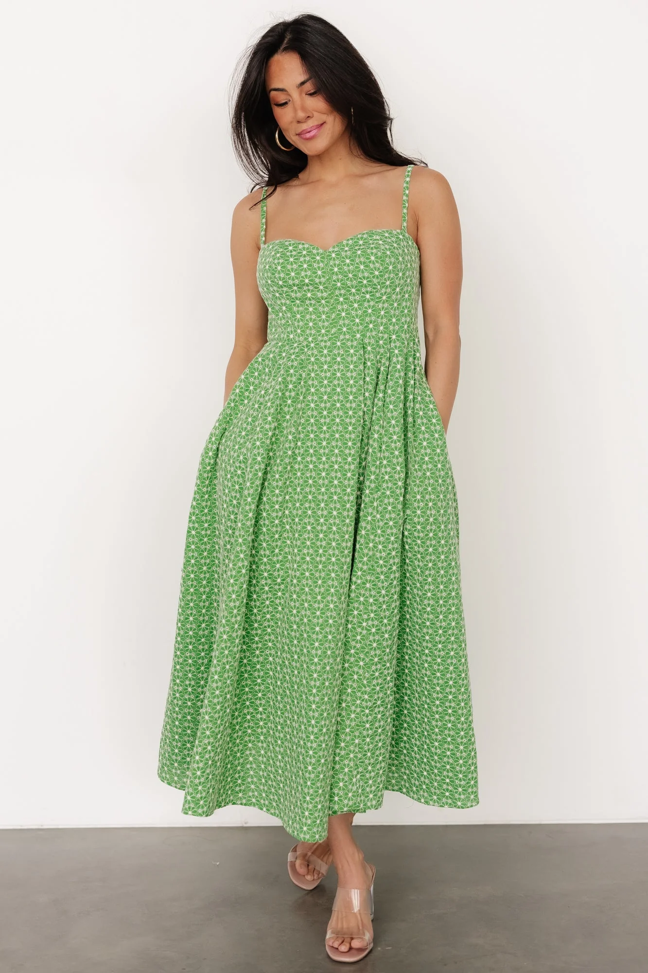Gracelyn Embroidered Sweetheart Dress | Green Floral - Jamouz
