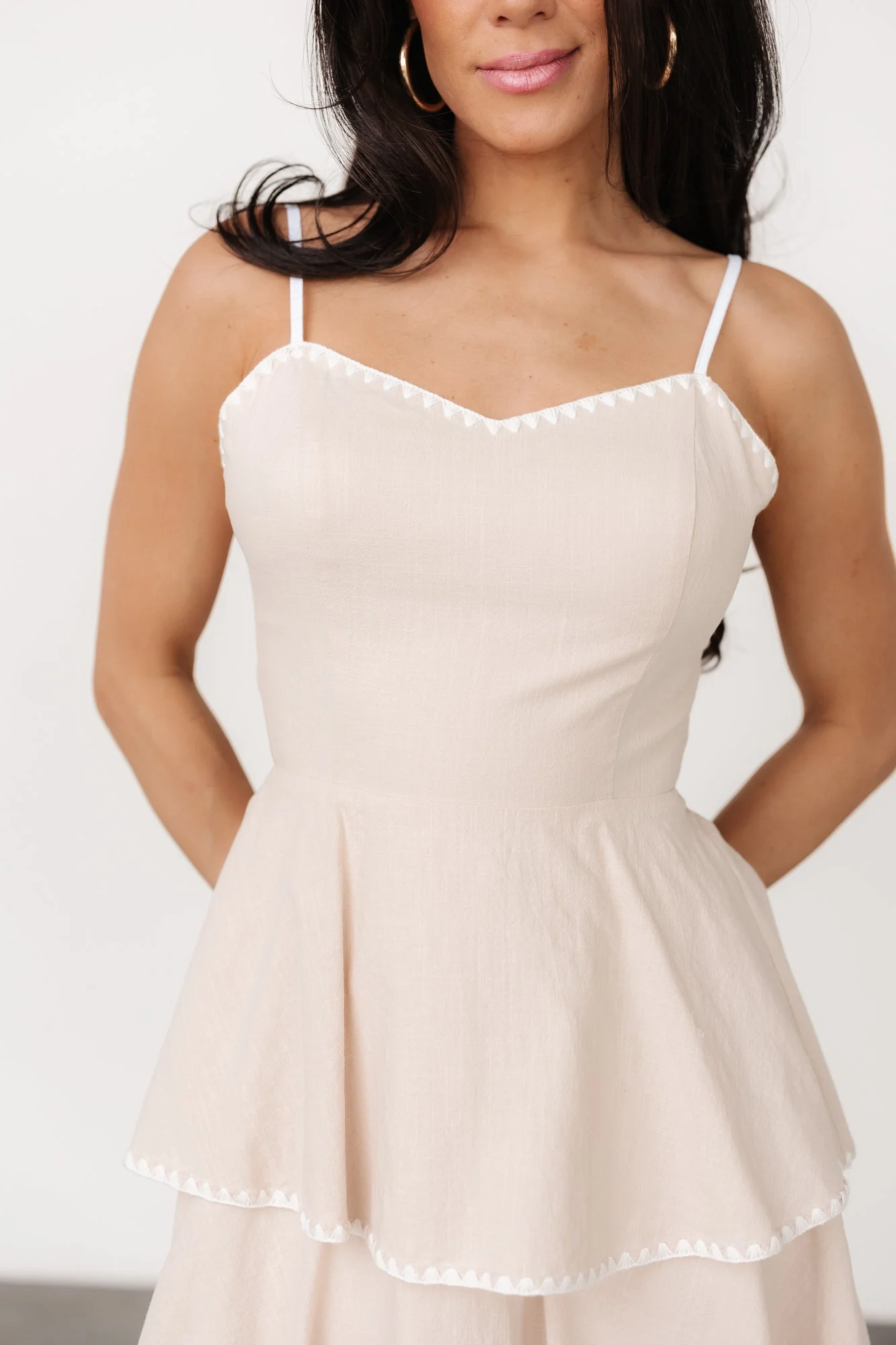 Odette Tiered Dress | Natural + White - Jamouz