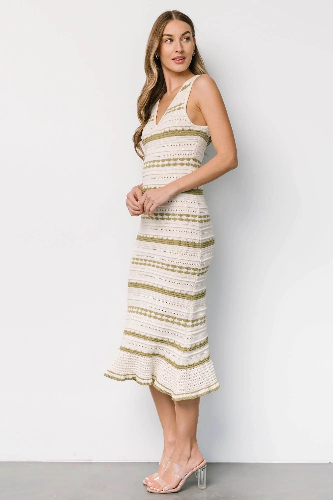Nicolette Pointelle Dress | Cream + Sage - Jamouz