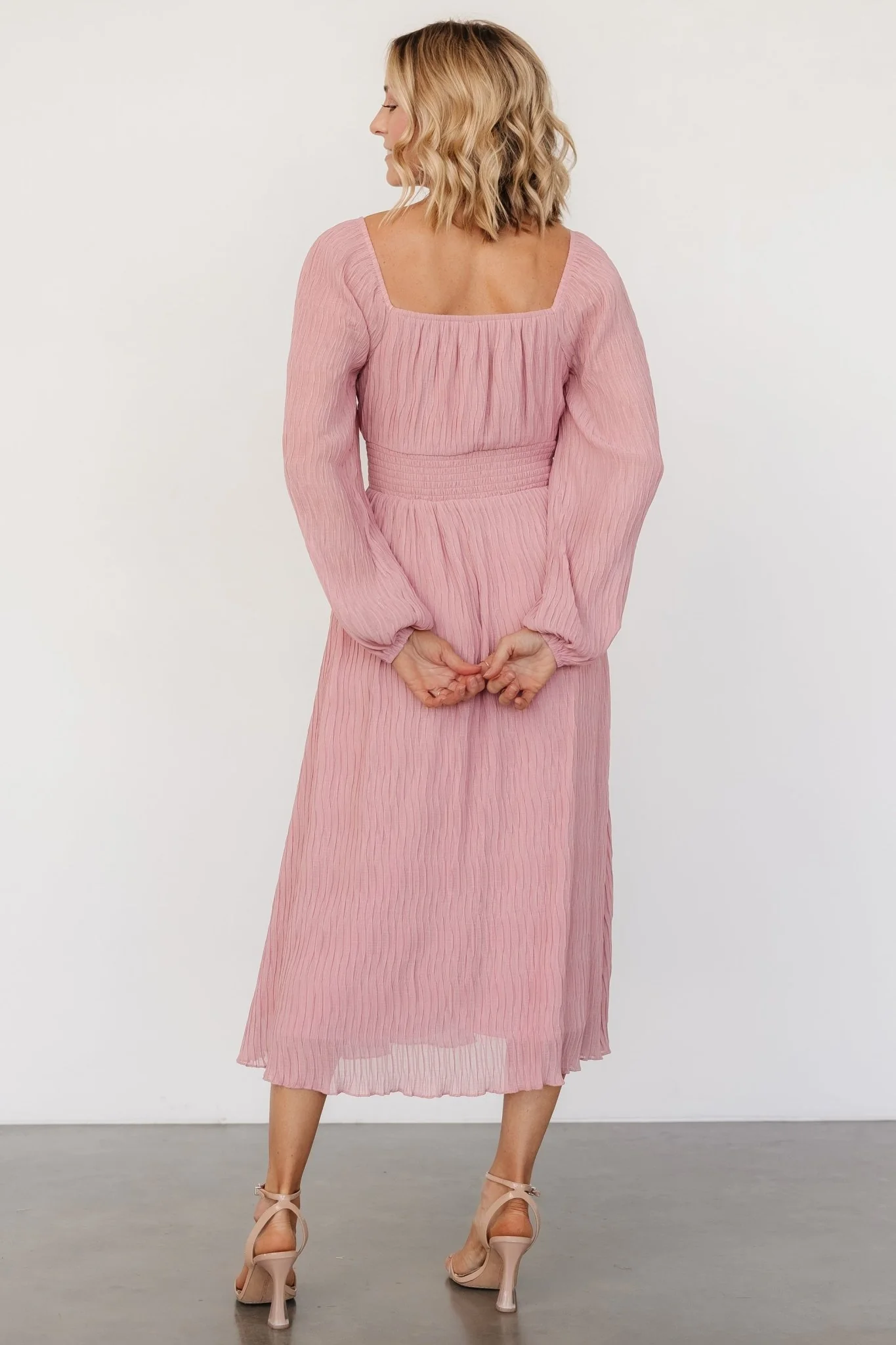 Dalton Pleated Midi Dress | Blush - Jamouz