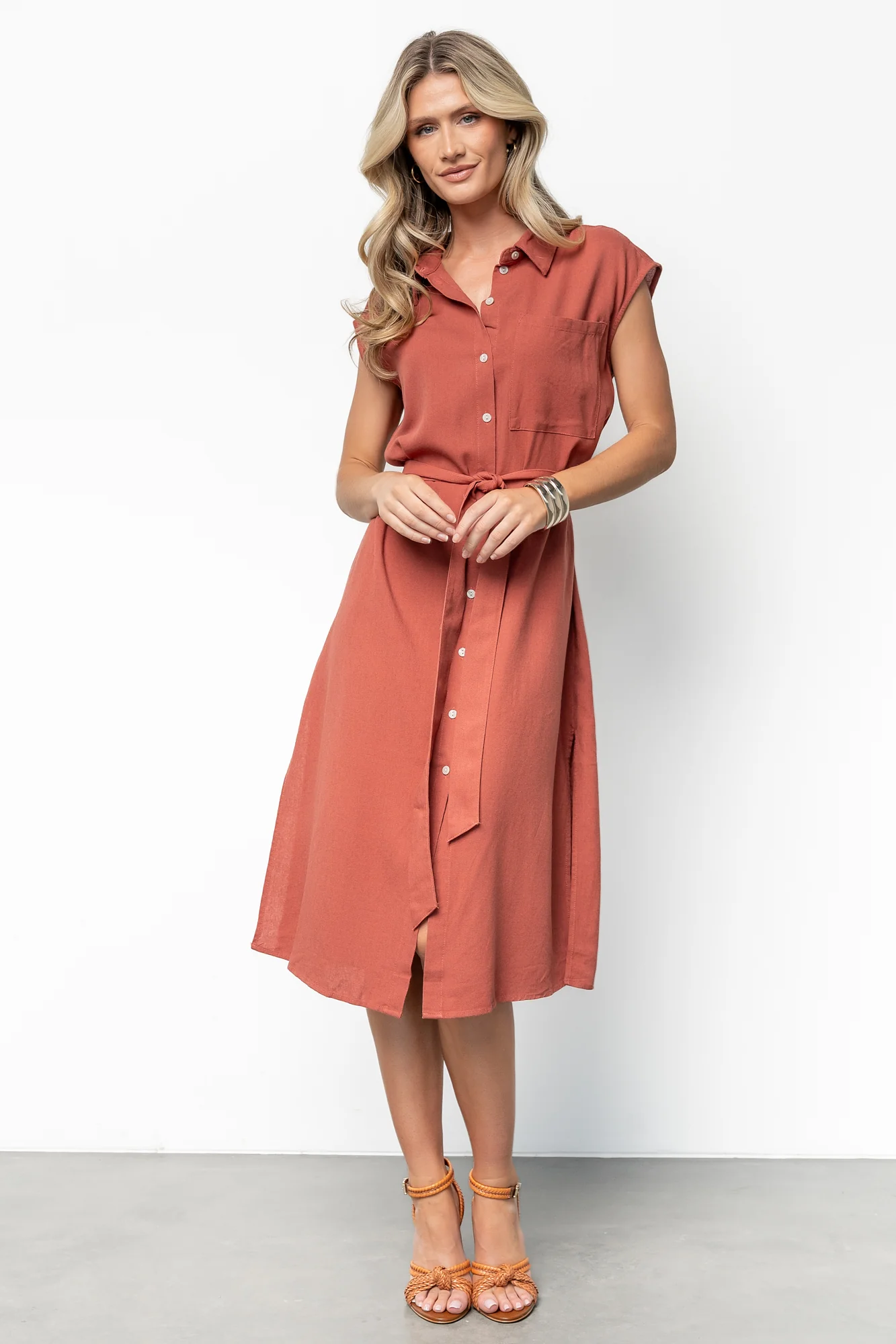 Toledo Button Up Midi Dress | Brick - Jamouz