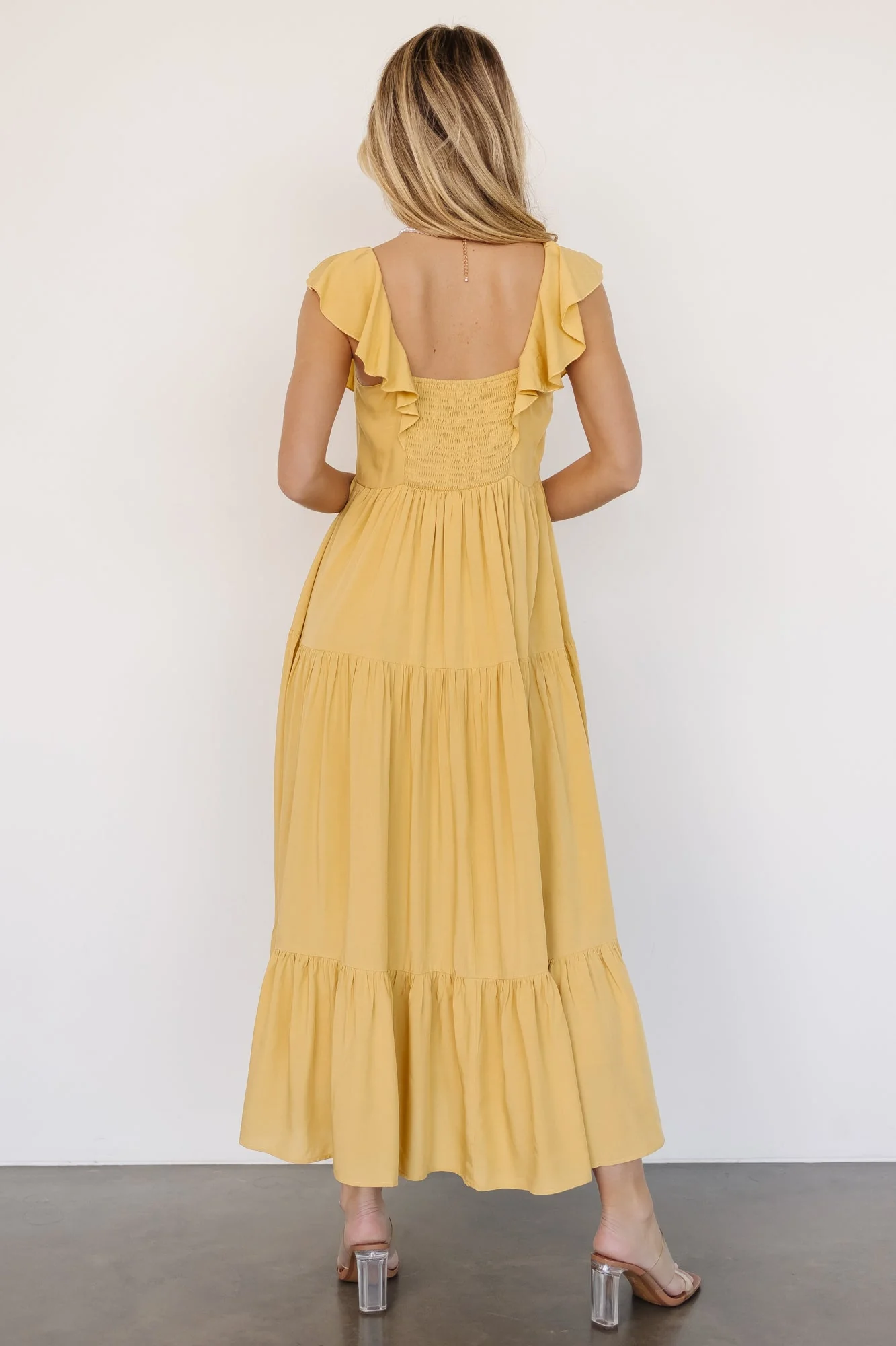Ellie Ruffle Top Dress | Golden Yellow - Jamouz