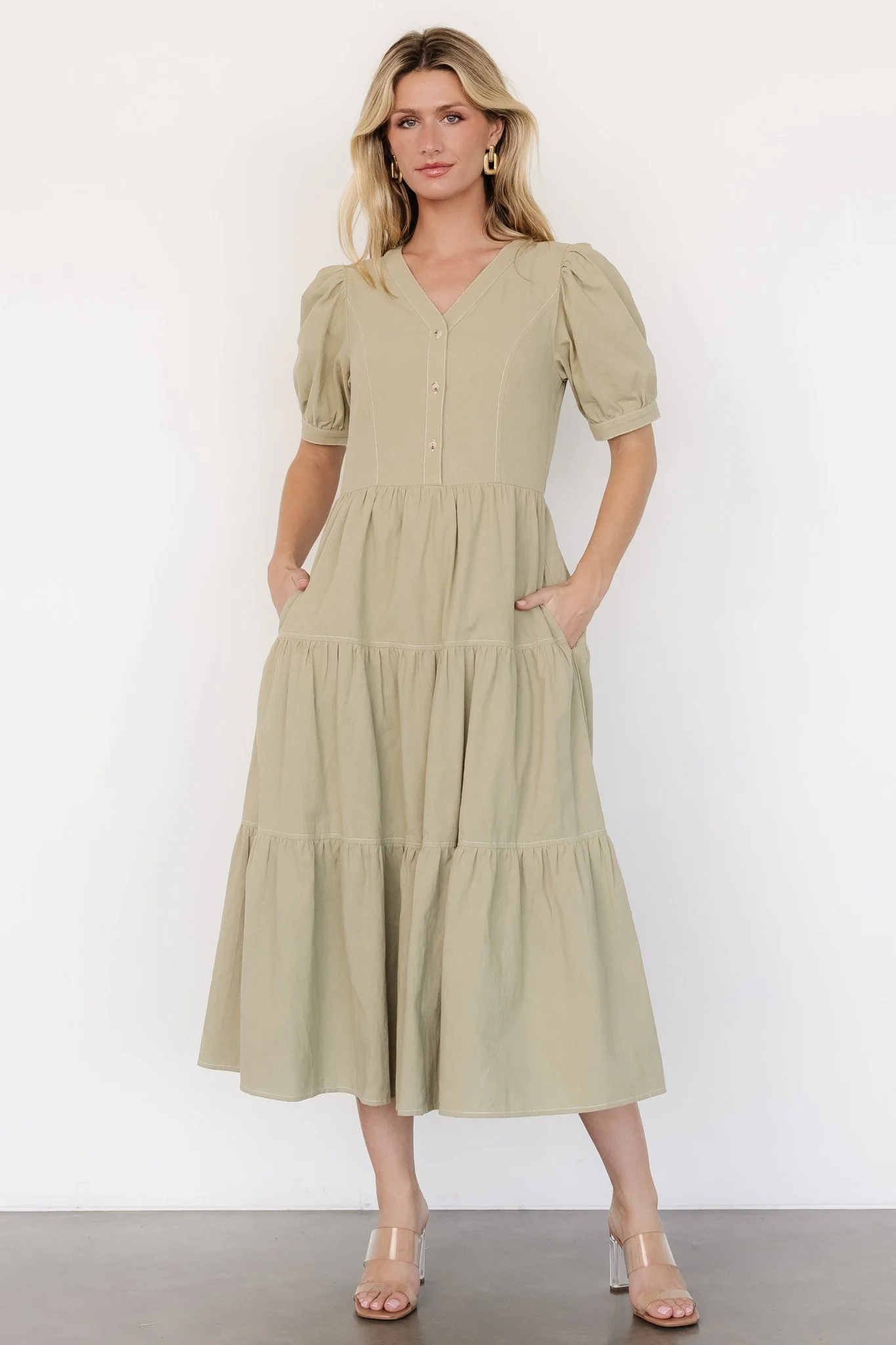 Shelby Button Top Dress | Sage Green - Jamouz