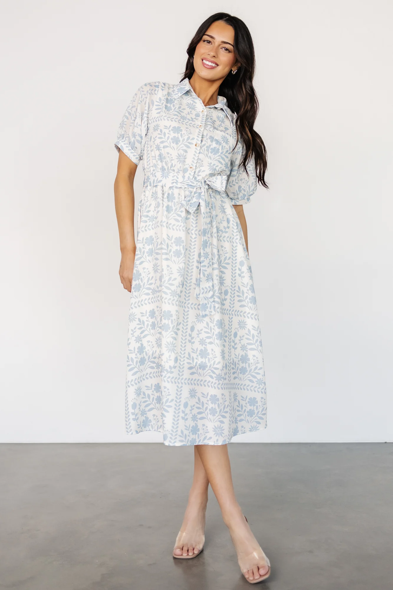 Jamila Midi Dress | Light Blue Floral - Jamouz