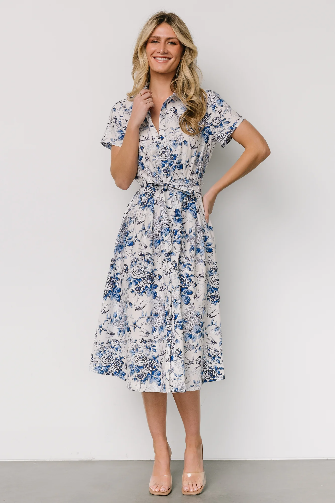 Lidia Midi Dress | White + Blue - Jamouz