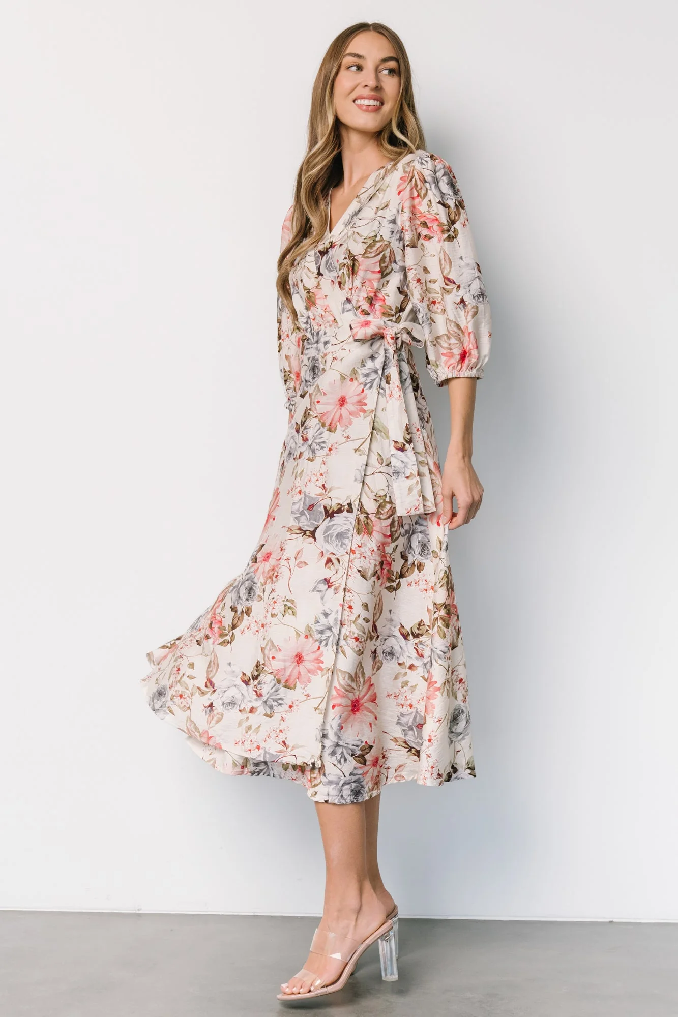 Fiorina Wrap Midi Dress | Ivory Multi Floral - Jamouz