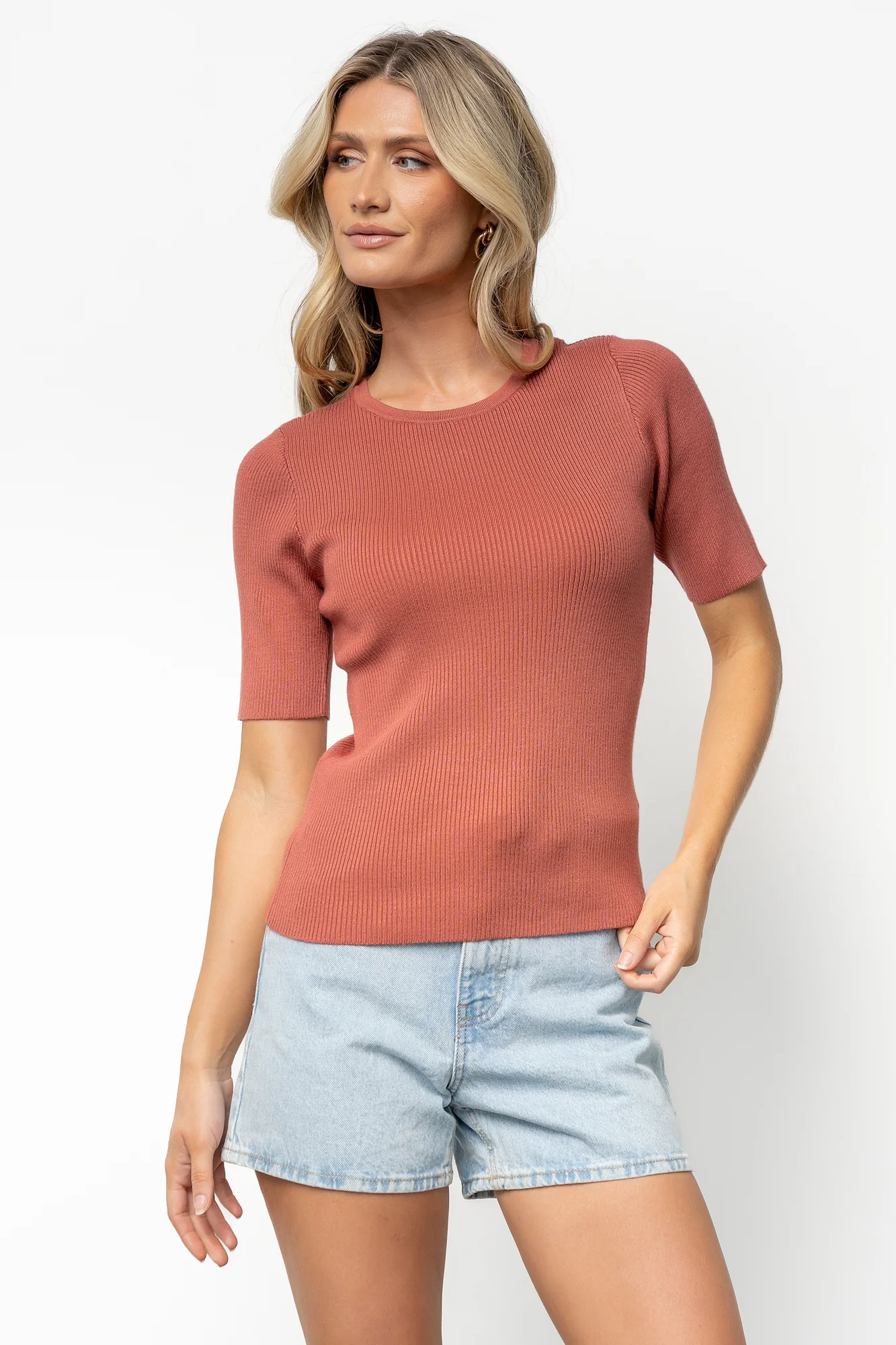 Chiara Ribbed Top | Brick - Jamouz