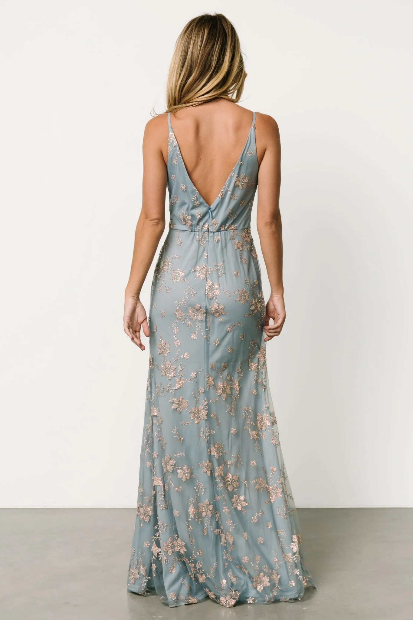 Marcia Sparkle Gown | Light Blue + Rose Gold - Jamouz
