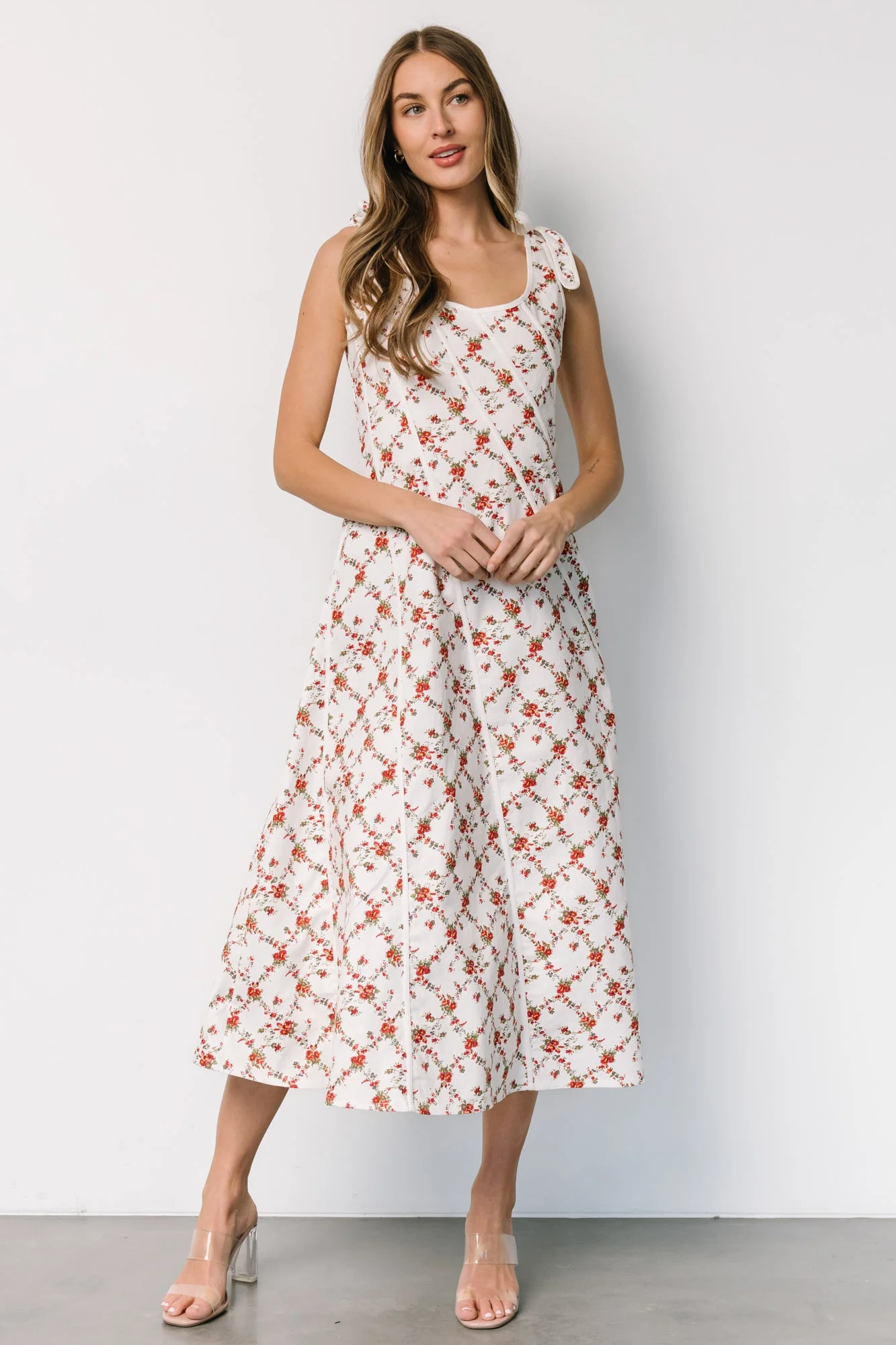 Isla Tank Dress | Off White + Red Floral - Jamouz
