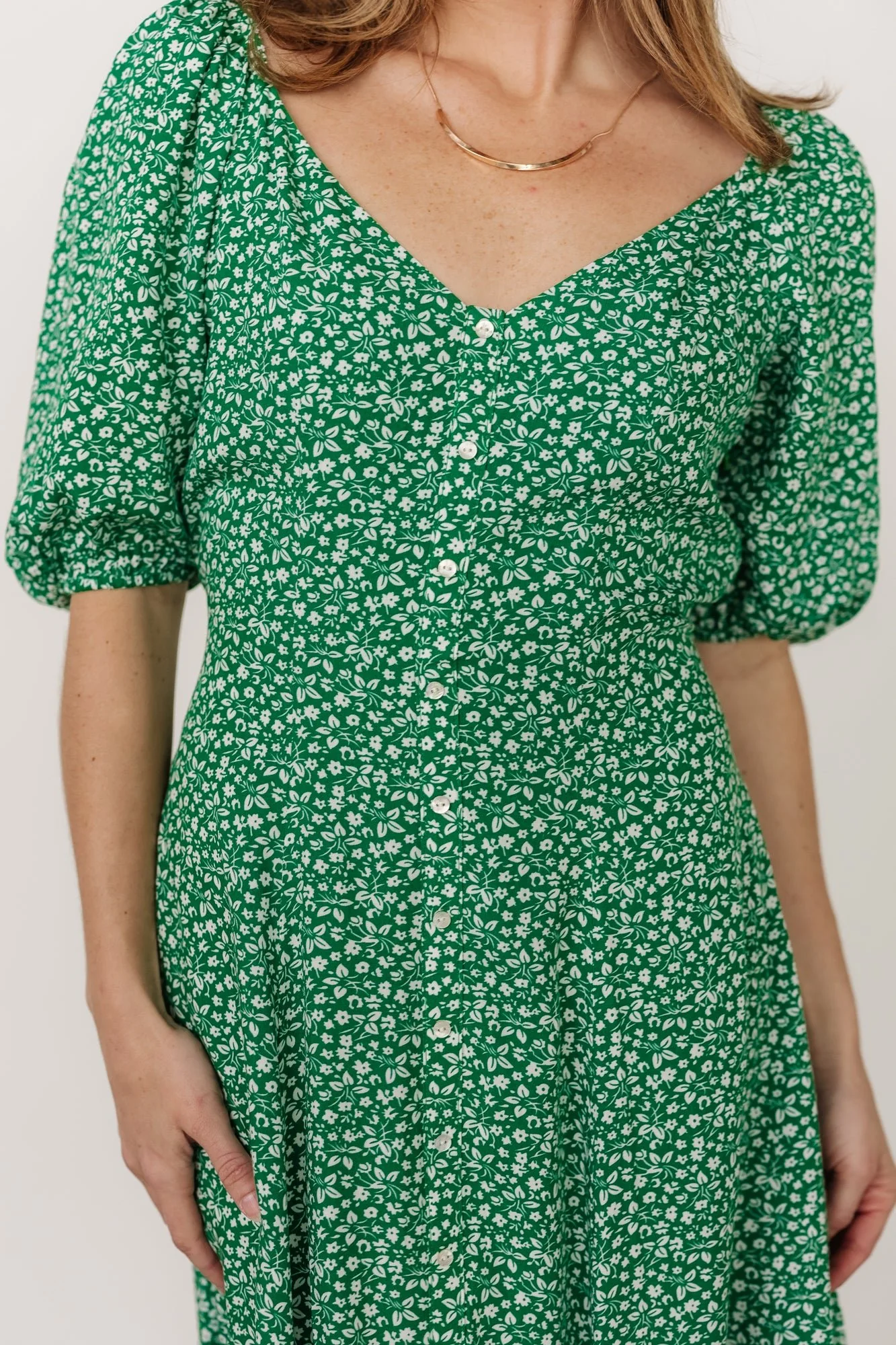 Elisabeth Button Dress | Green Floral - Jamouz