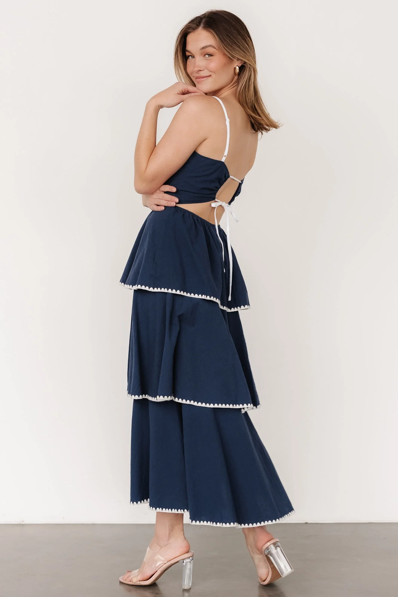 Odette Tiered Dress | Navy + White - Jamouz