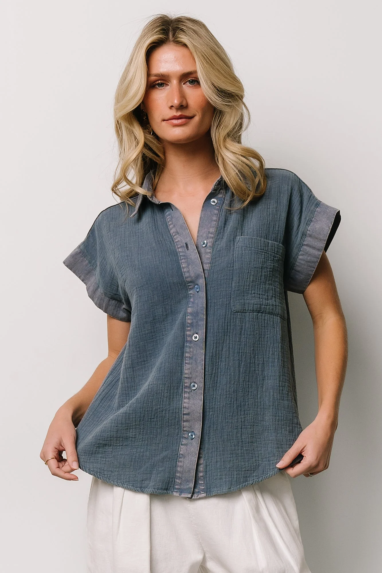 Jaye Button Top | Denim Blue - Jamouz