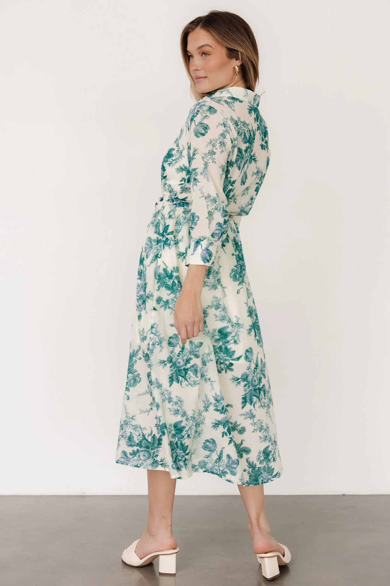 Eunice Button Midi Dress | Cream + Green Floral - Jamouz