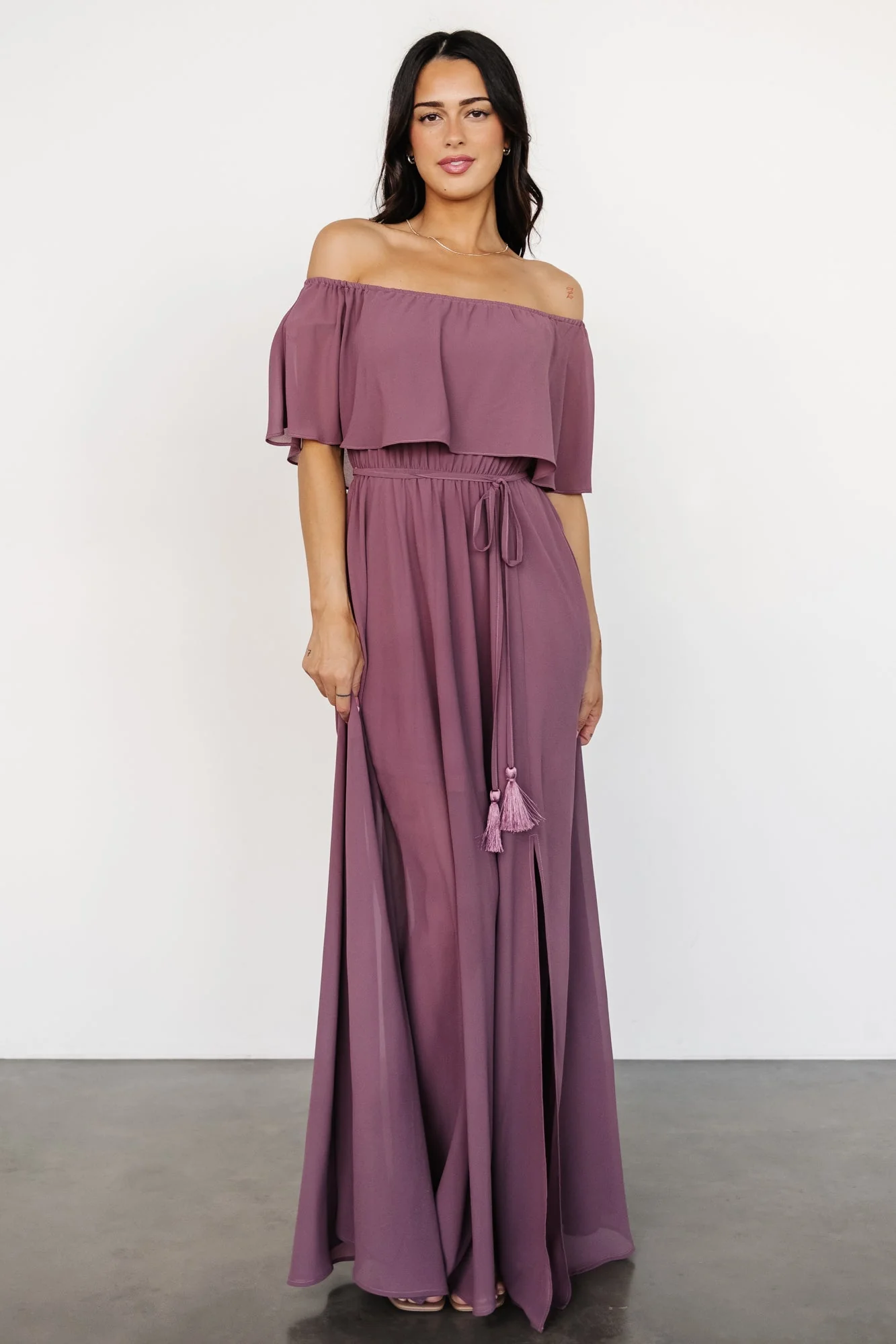 Victoria Off Shoulder Maxi Dress | Vintage Plum - Jamouz