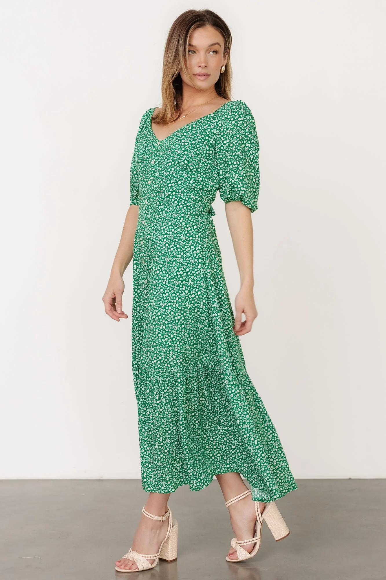 Elisabeth Button Dress | Green Floral - Jamouz