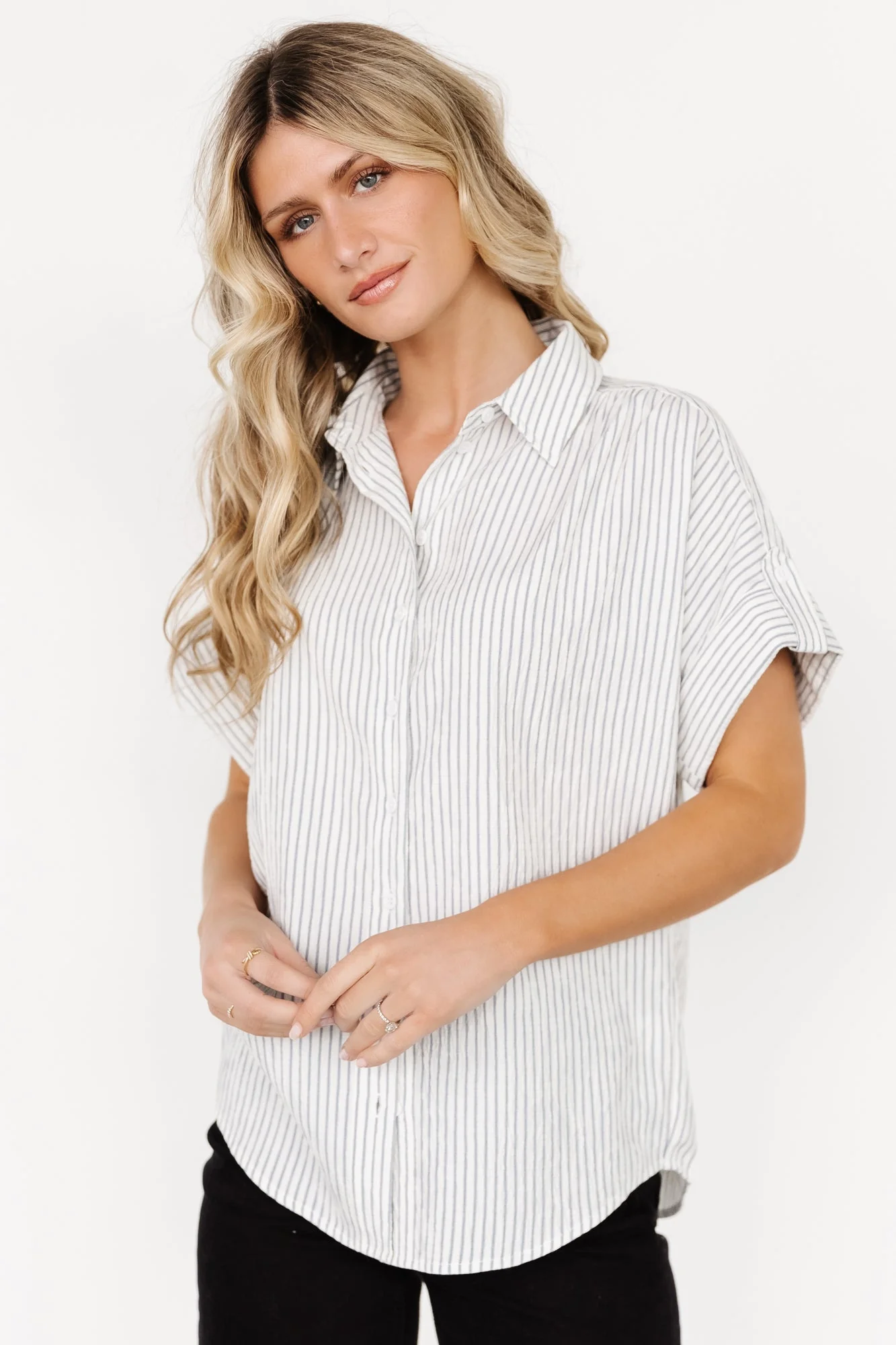 Draya Button Up Top | Light Blue Stripe - Jamouz