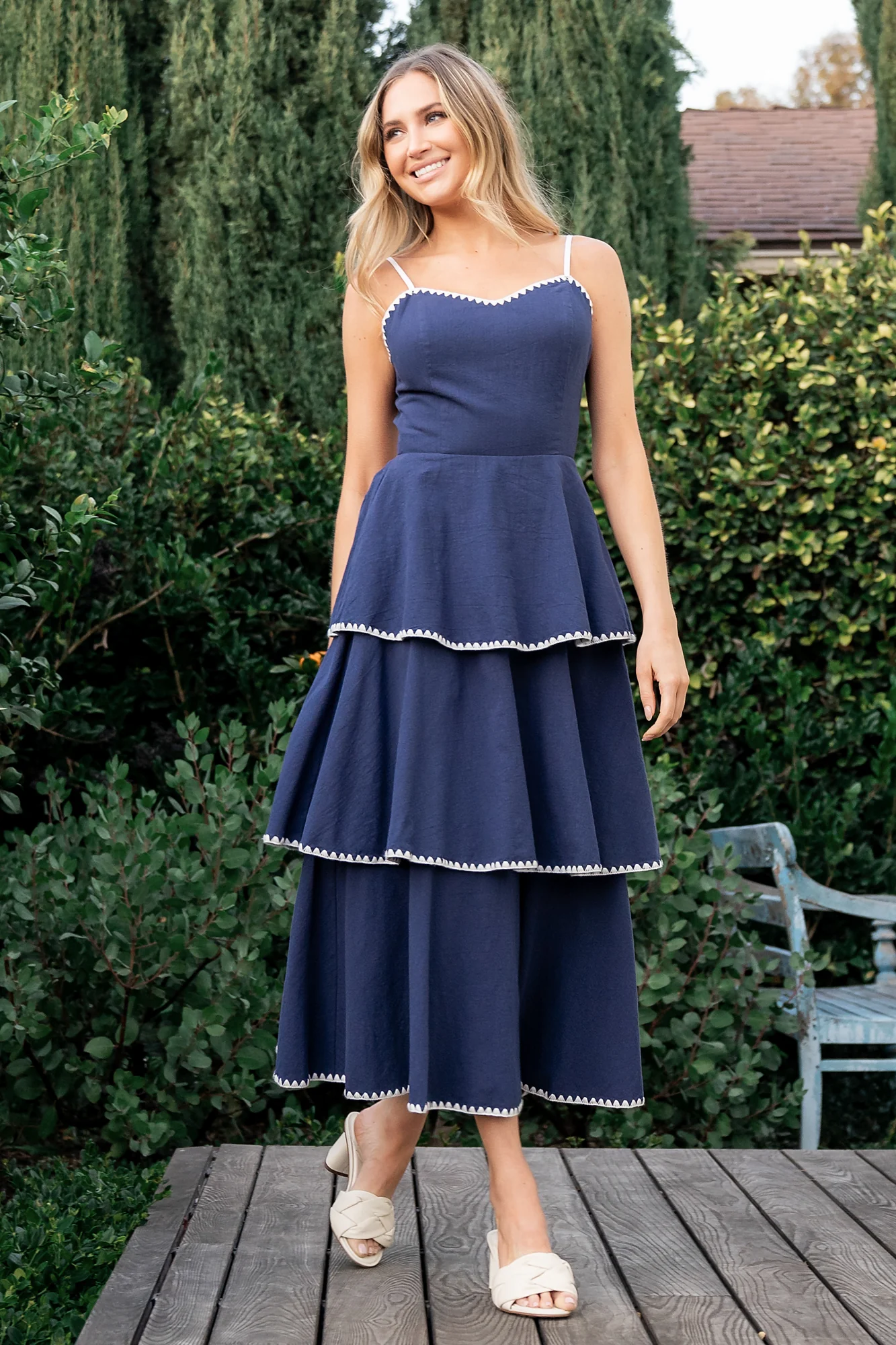 Odette Tiered Dress | Navy + White - Jamouz