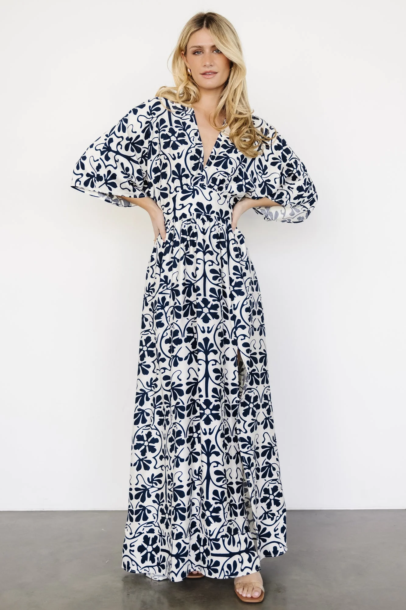 Juna Kimono Maxi Dress | Navy Print - Jamouz