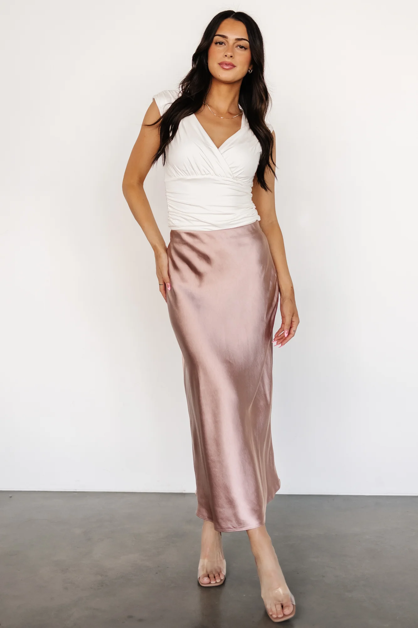 Celeste Satin Midi Skirt | Blush - Jamouz