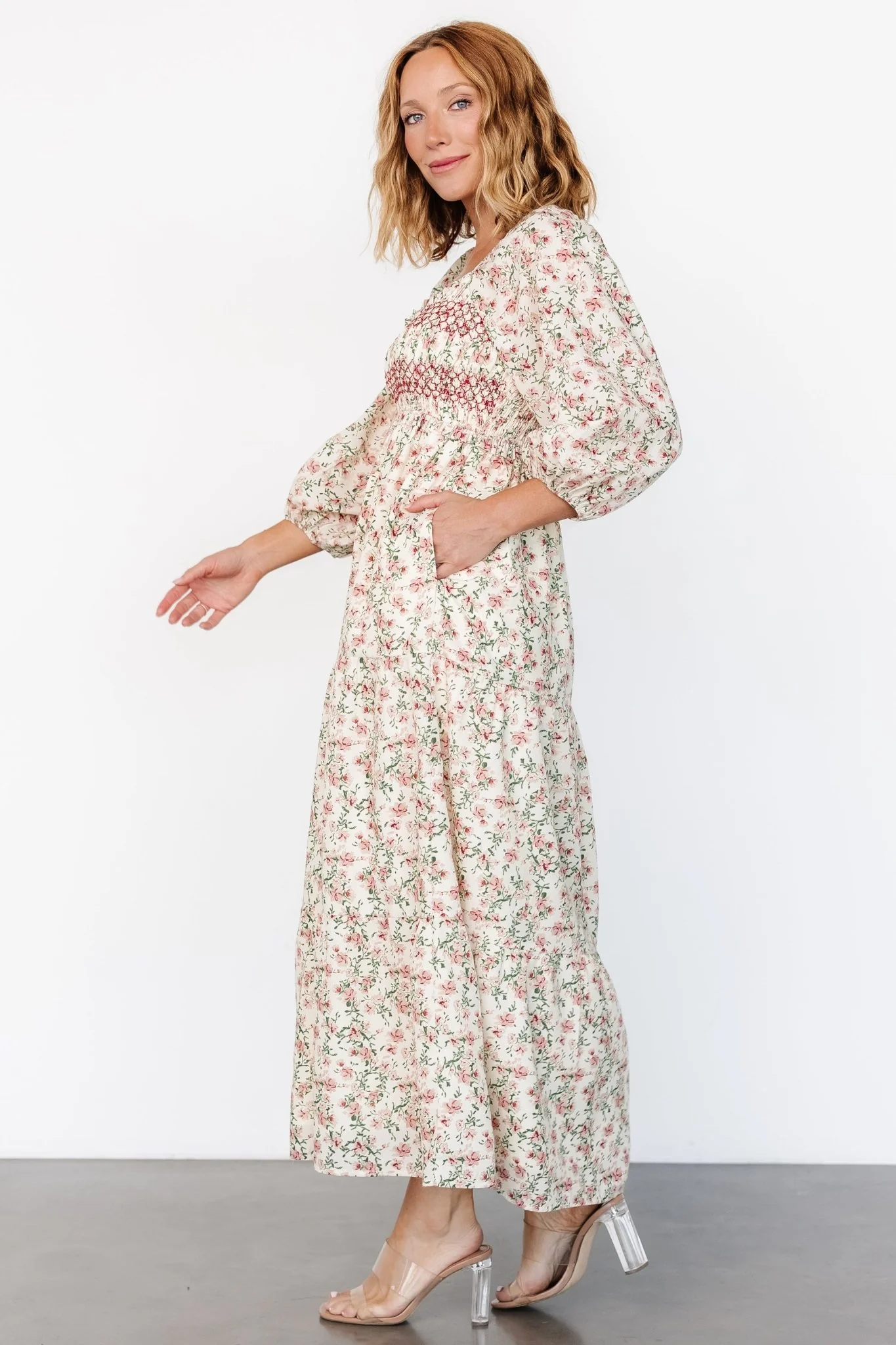 Louisa Smocked Maxi Dress | Cream Floral - Jamouz