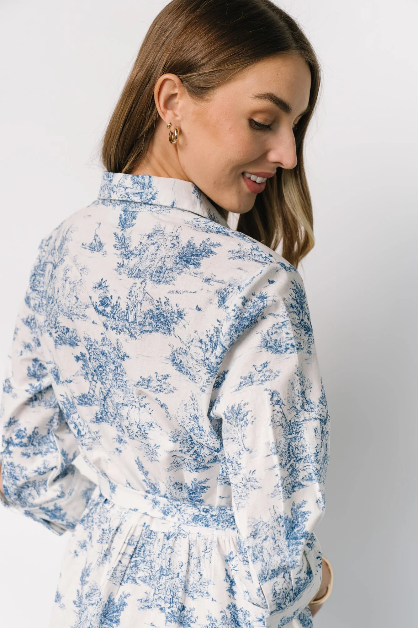 Chantelle Button Midi Dress | Off White + Blue Print - Jamouz