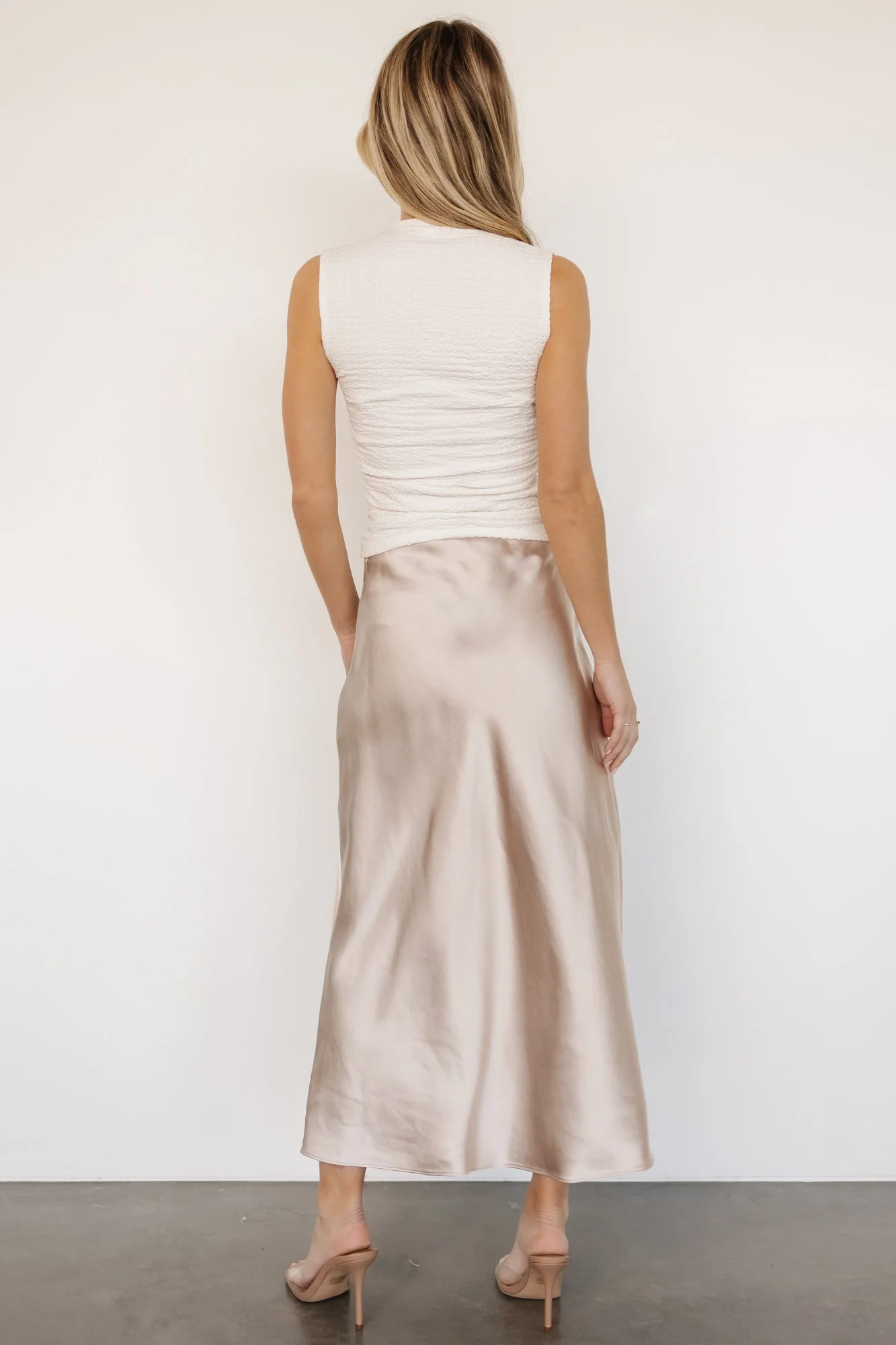Celeste Satin Midi Skirt | Champagne - Jamouz