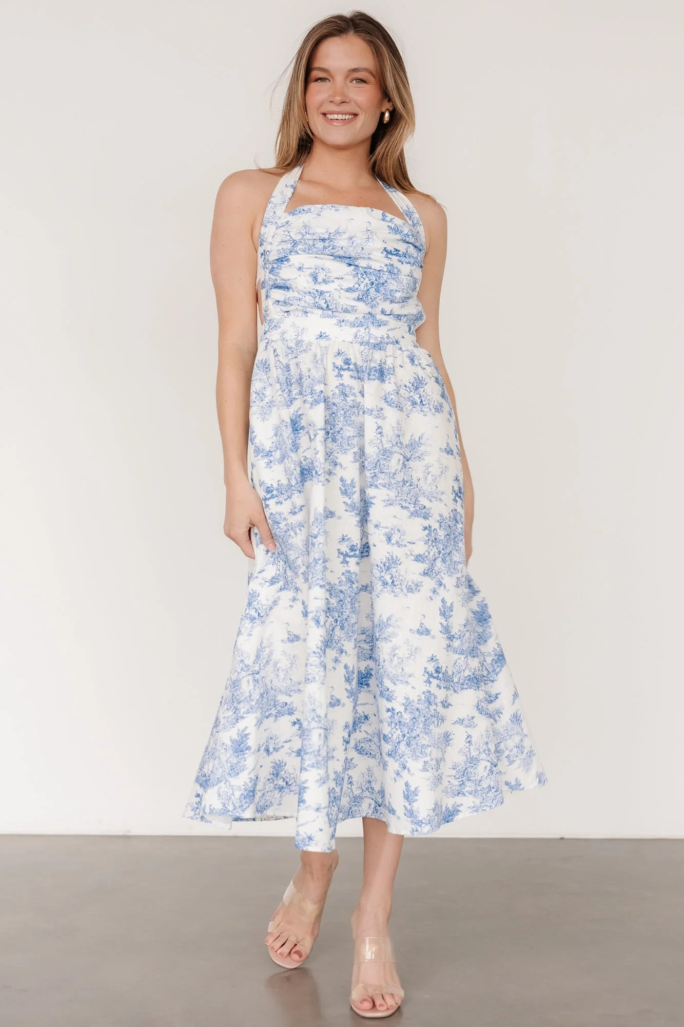 Carolyn Halter Midi Dress | White + Blue - Jamouz