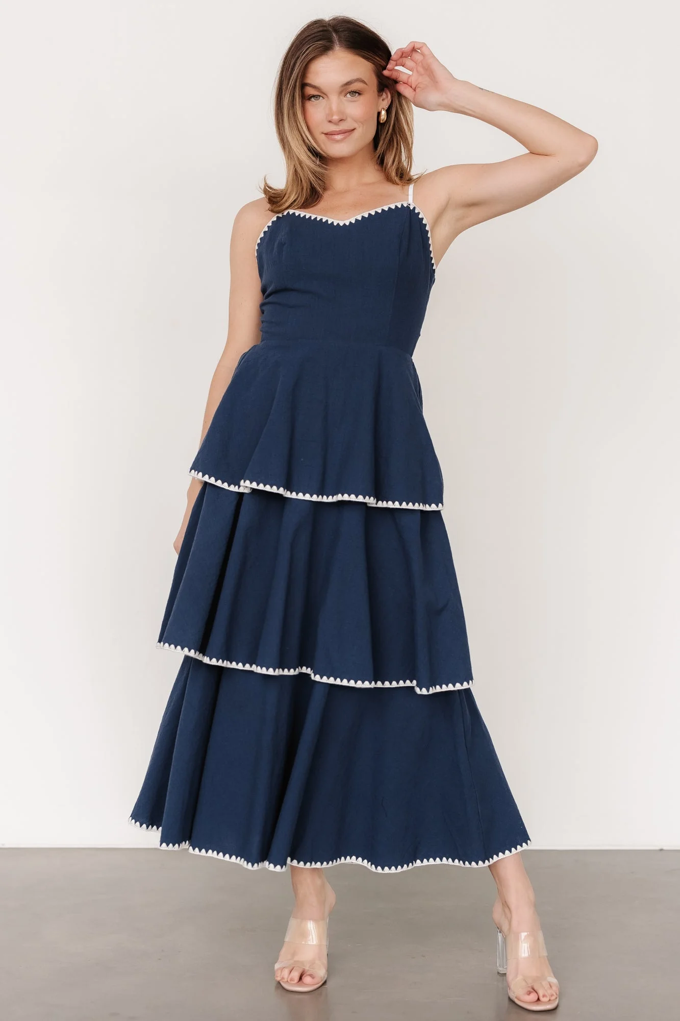 Odette Tiered Dress | Navy + White - Jamouz