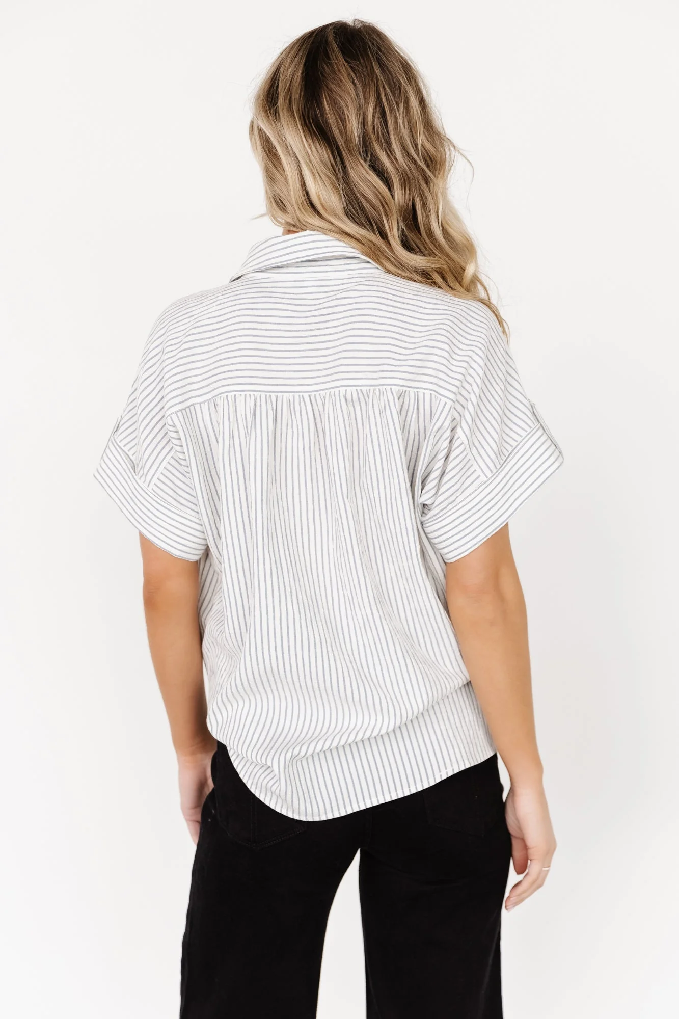 Draya Button Up Top | Light Blue Stripe - Jamouz