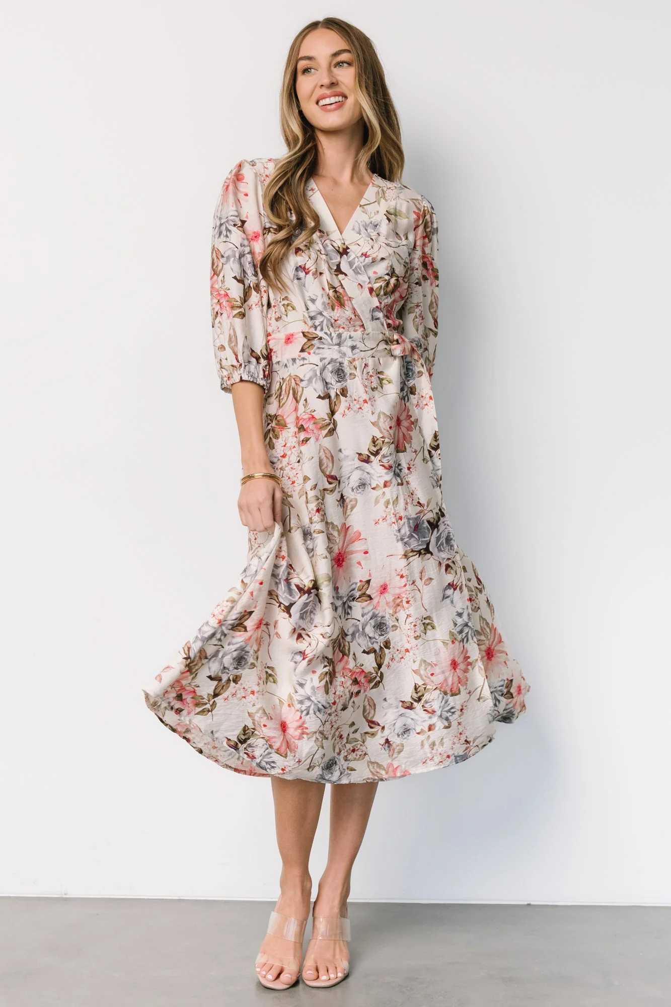 Fiorina Wrap Midi Dress | Ivory Multi Floral - Jamouz
