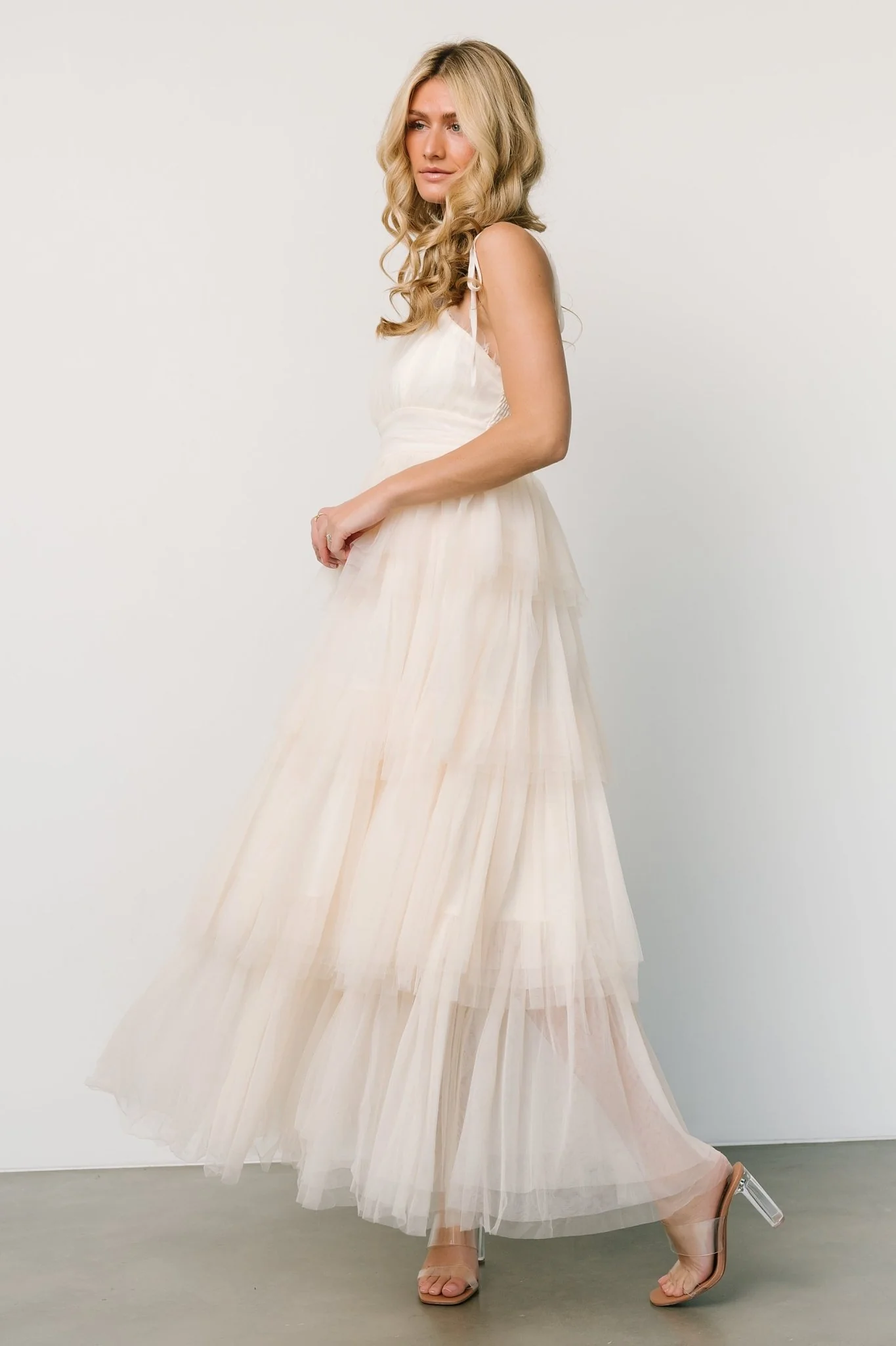 Alora Tulle Tiered Maxi Dress | Cream - Jamouz