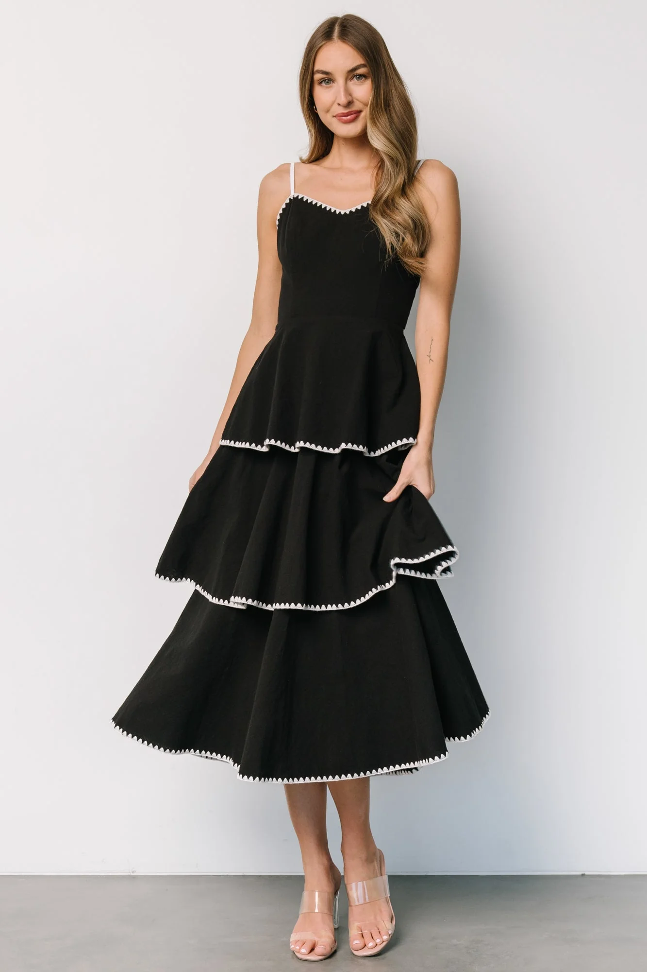 Odette Tiered Dress | Black + White - Jamouz