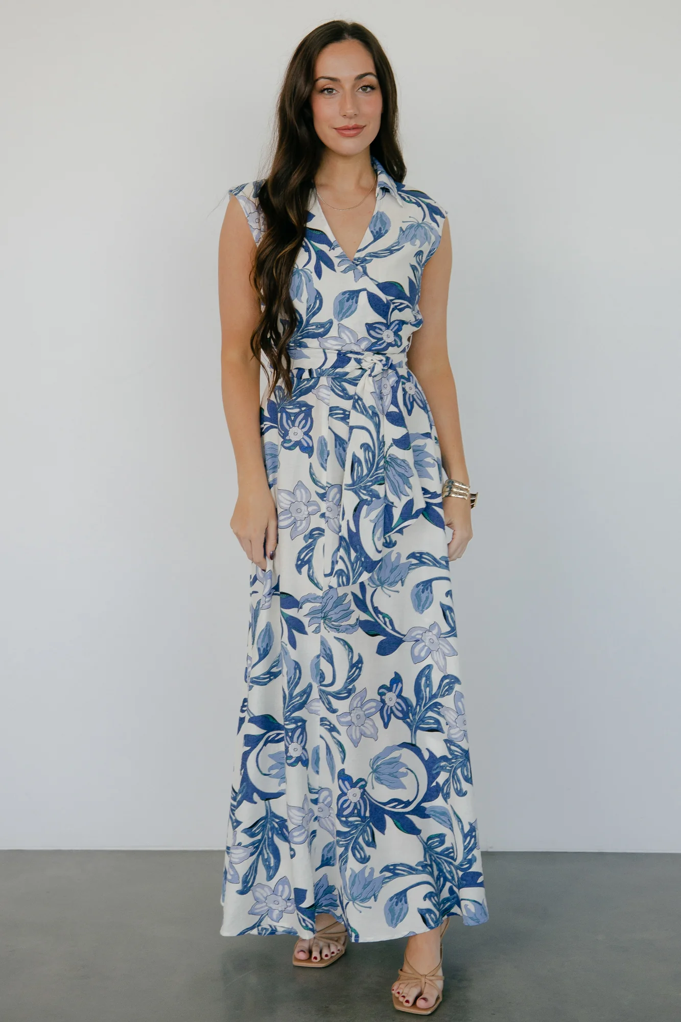 Almeria Maxi Dress | Ivory + Blue Floral - Jamouz