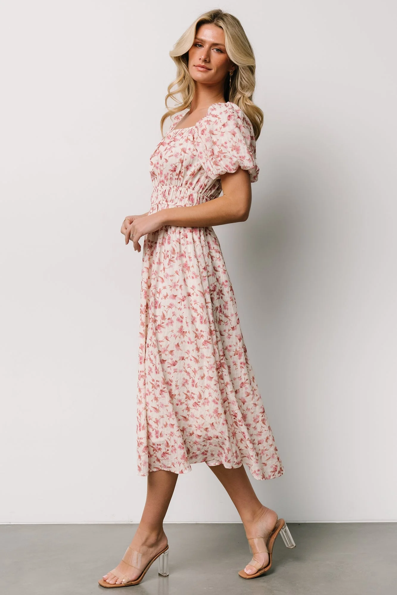 Dorine Midi Dress | Ivory + Blush Floral - Jamouz