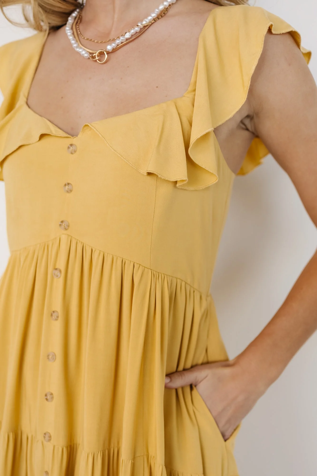 Ellie Ruffle Top Dress | Golden Yellow - Jamouz