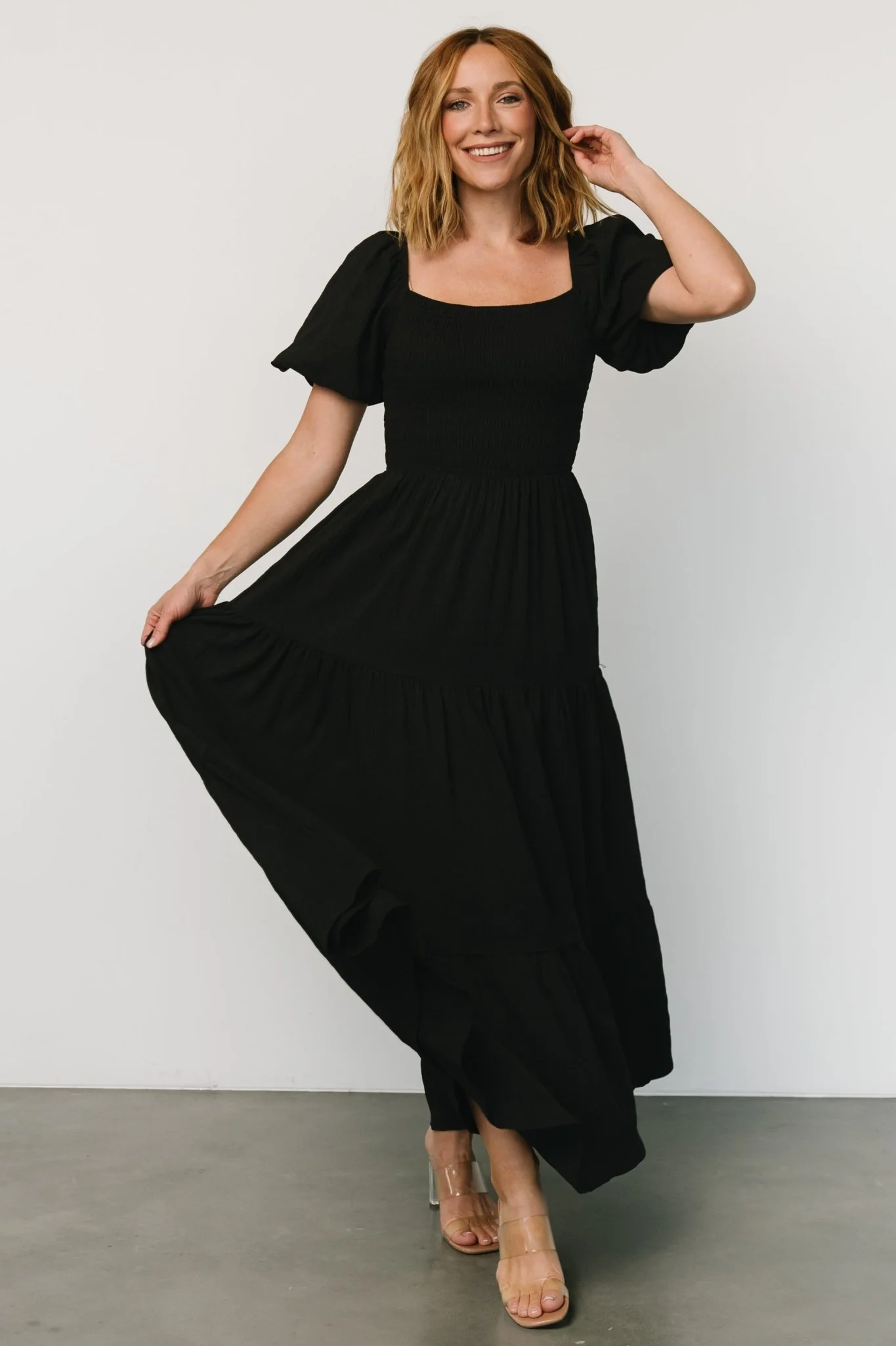 Amaya Smocked Dress | Black - Jamouz