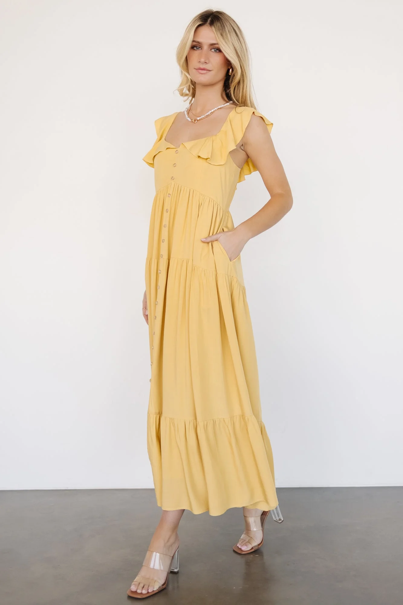 Ellie Ruffle Top Dress | Golden Yellow - Jamouz