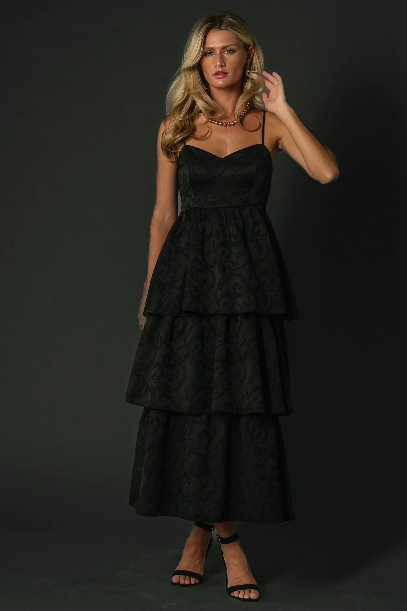 Violetta Embossed Tiered Dress | Black - Jamouz