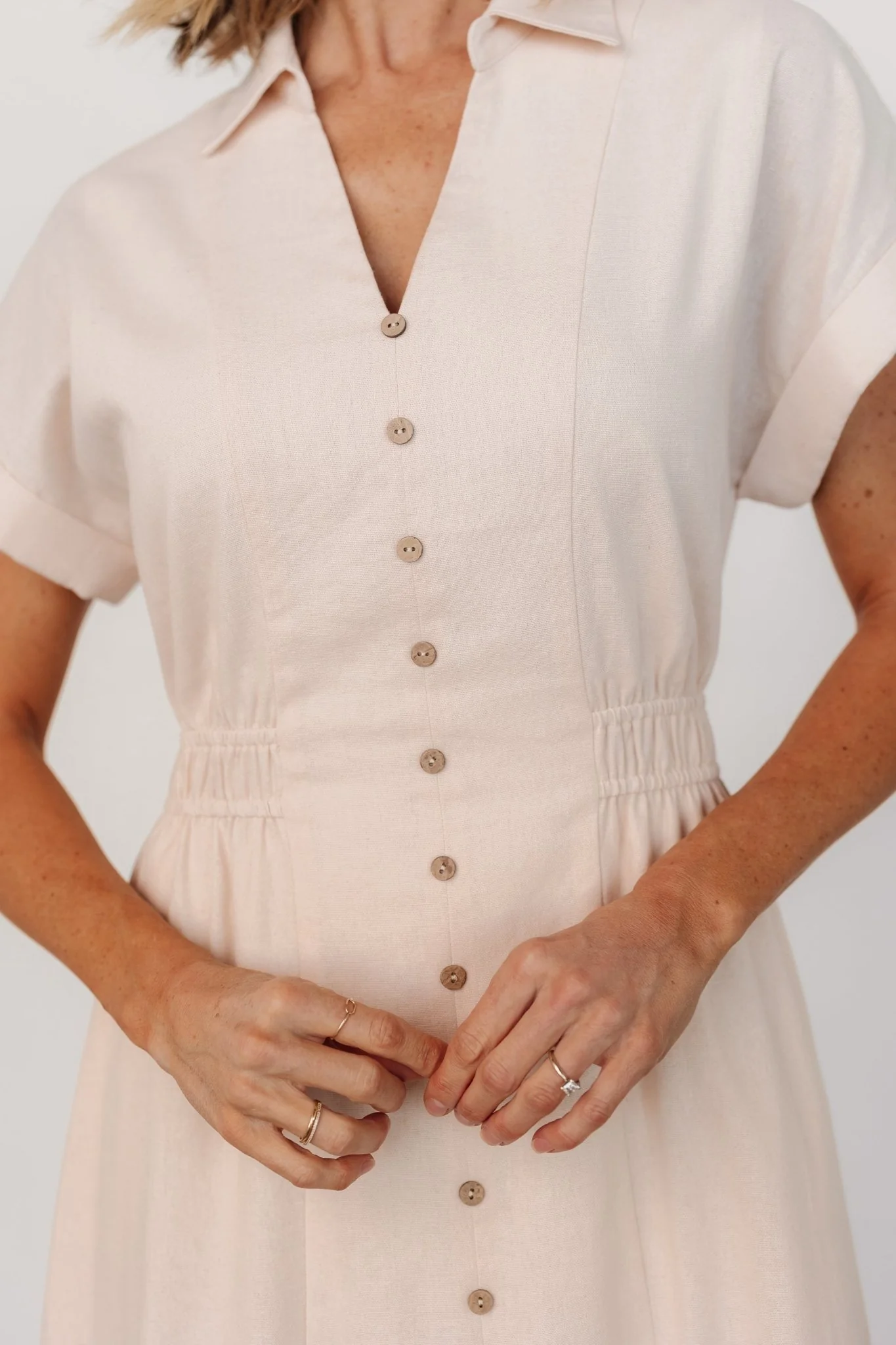 Larah Button Dress | Natural - Jamouz