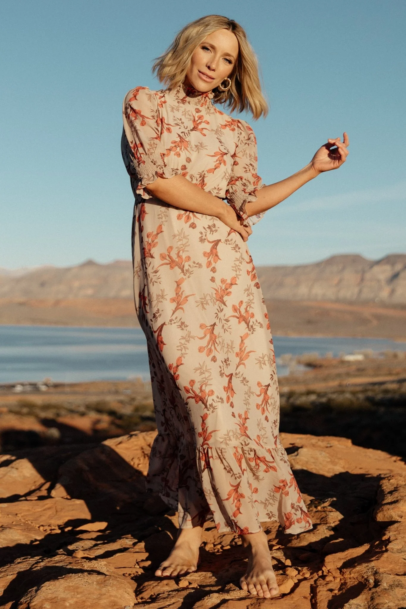 Marie Mock Neck Maxi Dress | Blush Floral - Jamouz