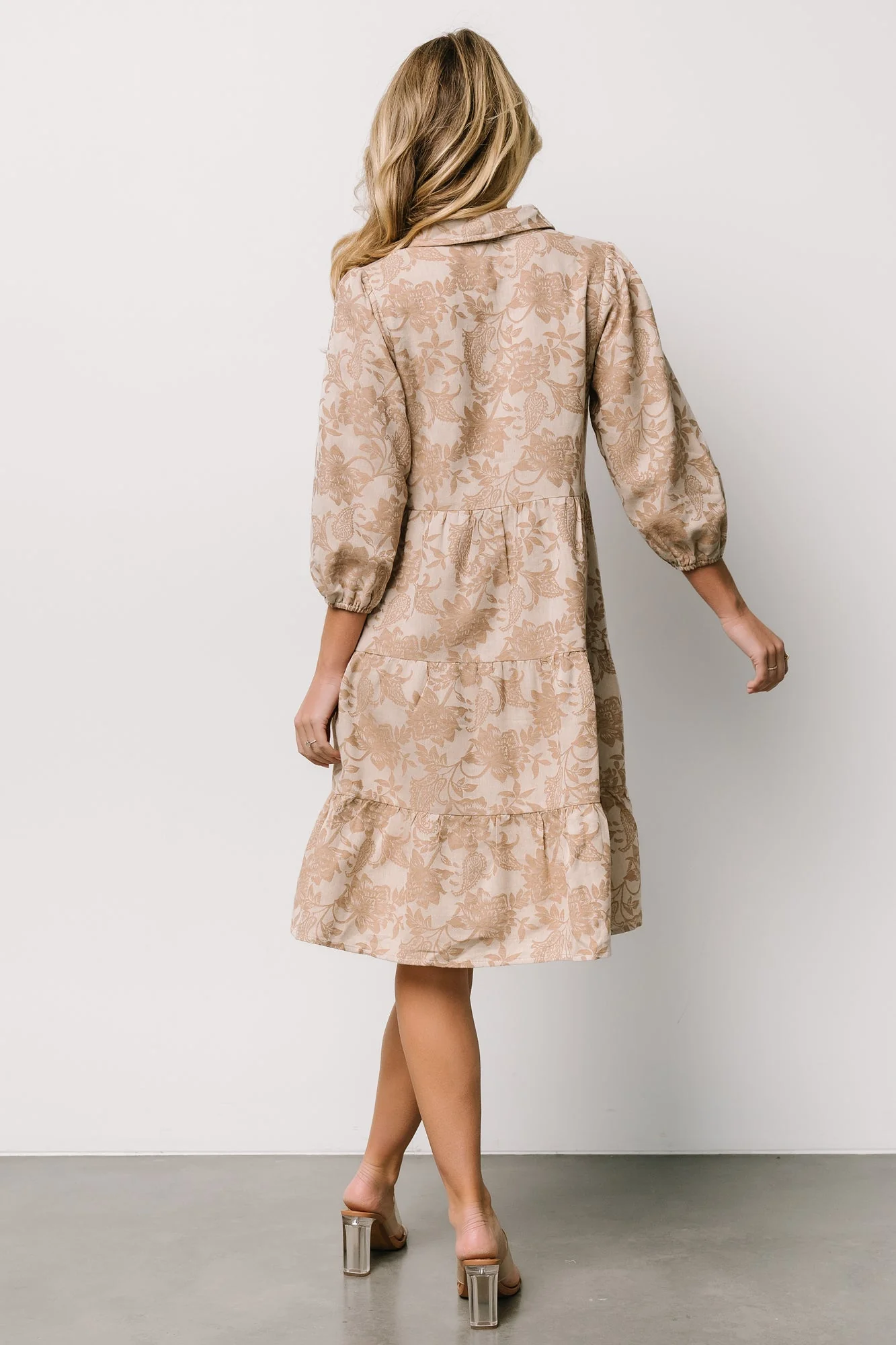 Dakota Babydoll Dress | Taupe Print - Jamouz