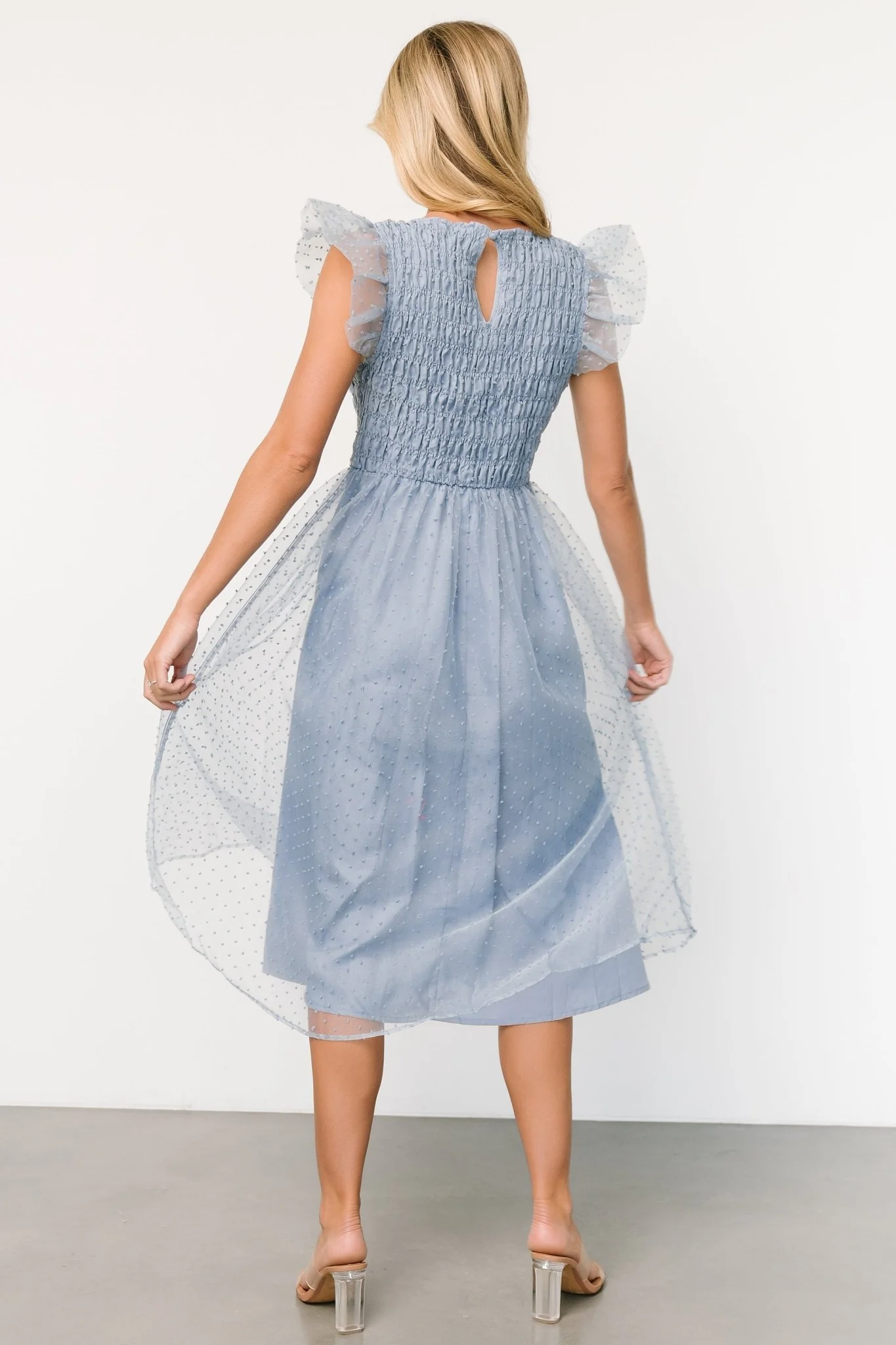 Alice Dot Midi Dress | Dusty Blue - Jamouz